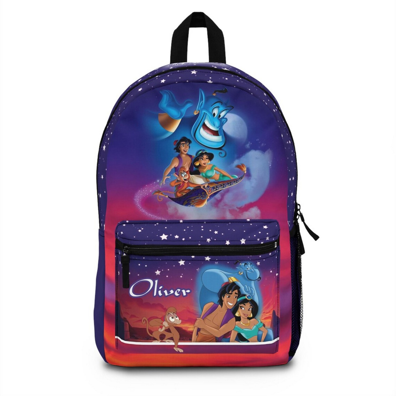 Custom Name Aladdin And Jassmine Flying On Carpet Backpack