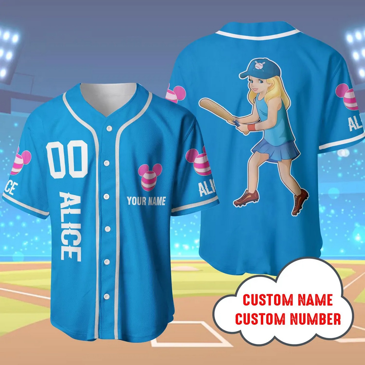 Custom Name And Number Alice In Wonderland Baseball Jersey
