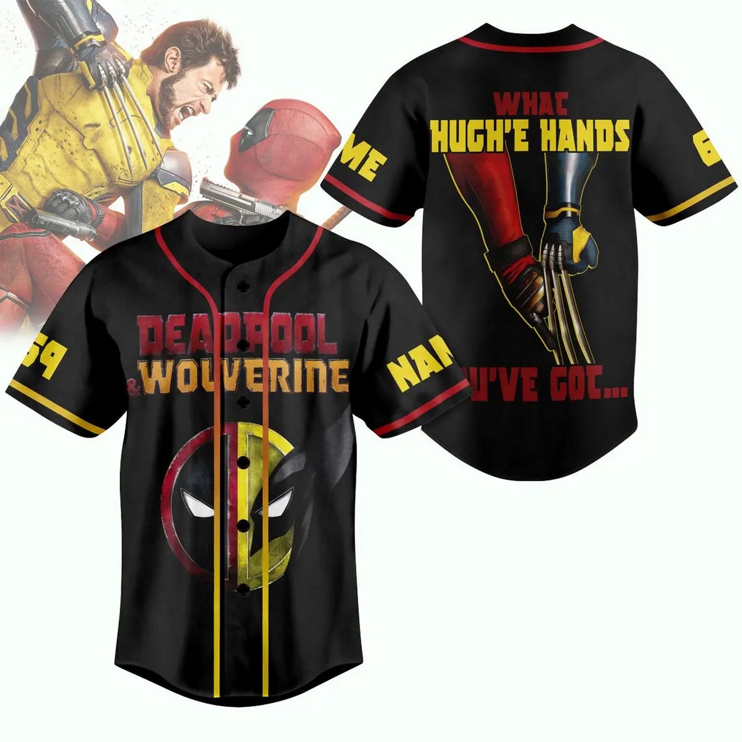 Custom Name And Number Deadpool And Wolverine Baseball Jersey