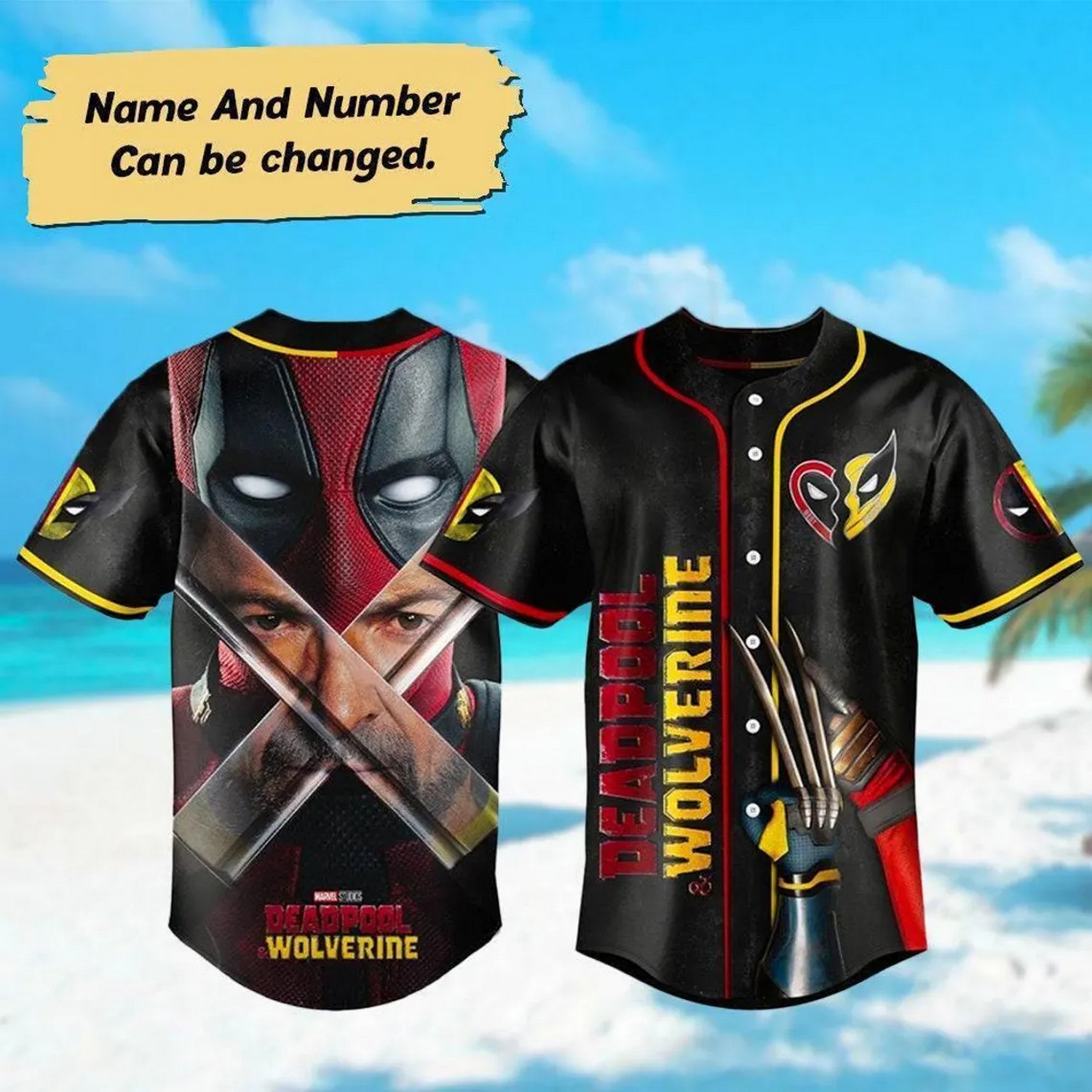Custom Name And Number Deadpool And Wolverine Black Baseball Jersey