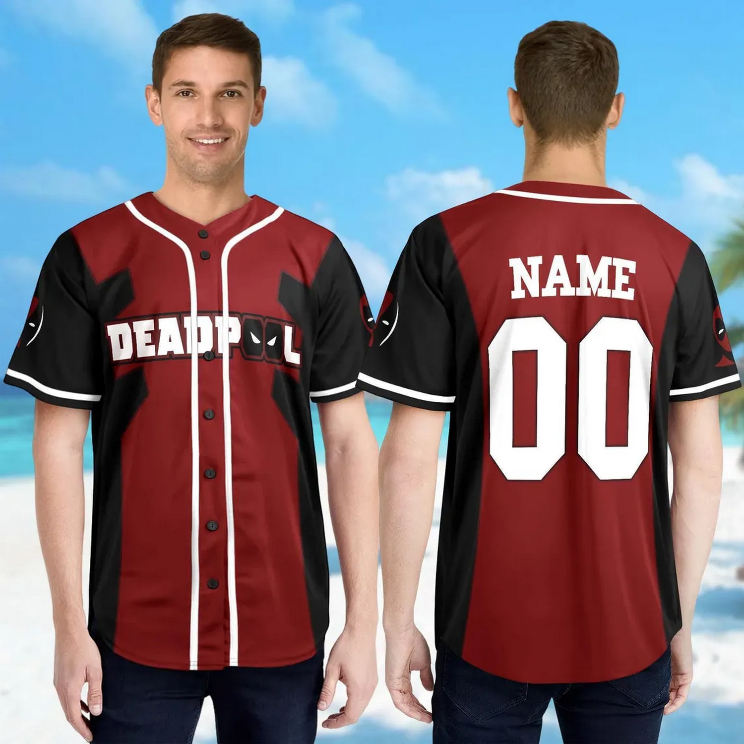 Custom Name And Number Deadpool Black Red Baseball Jersey