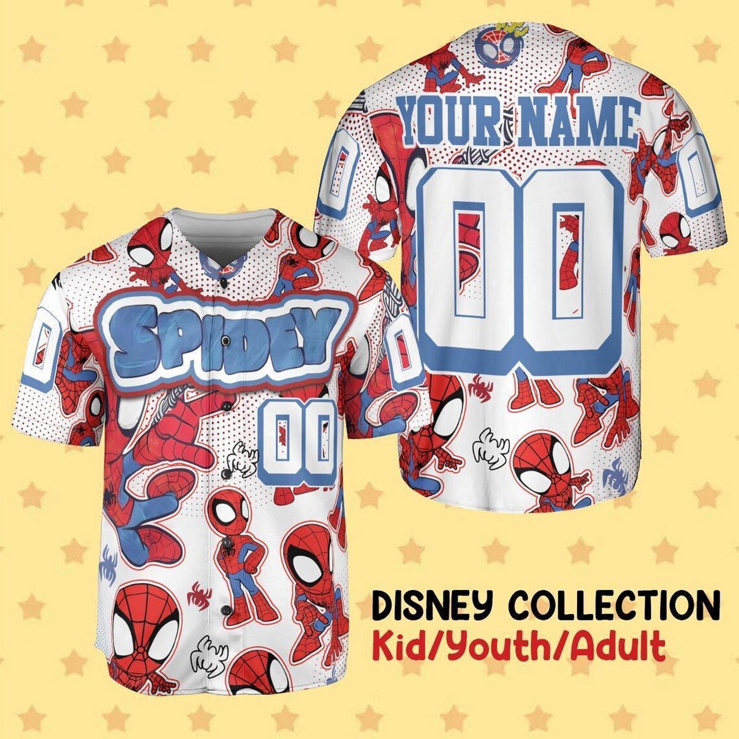 Custom Name And Number Disney Ghost Spidey Pattern Baseball Jersey
