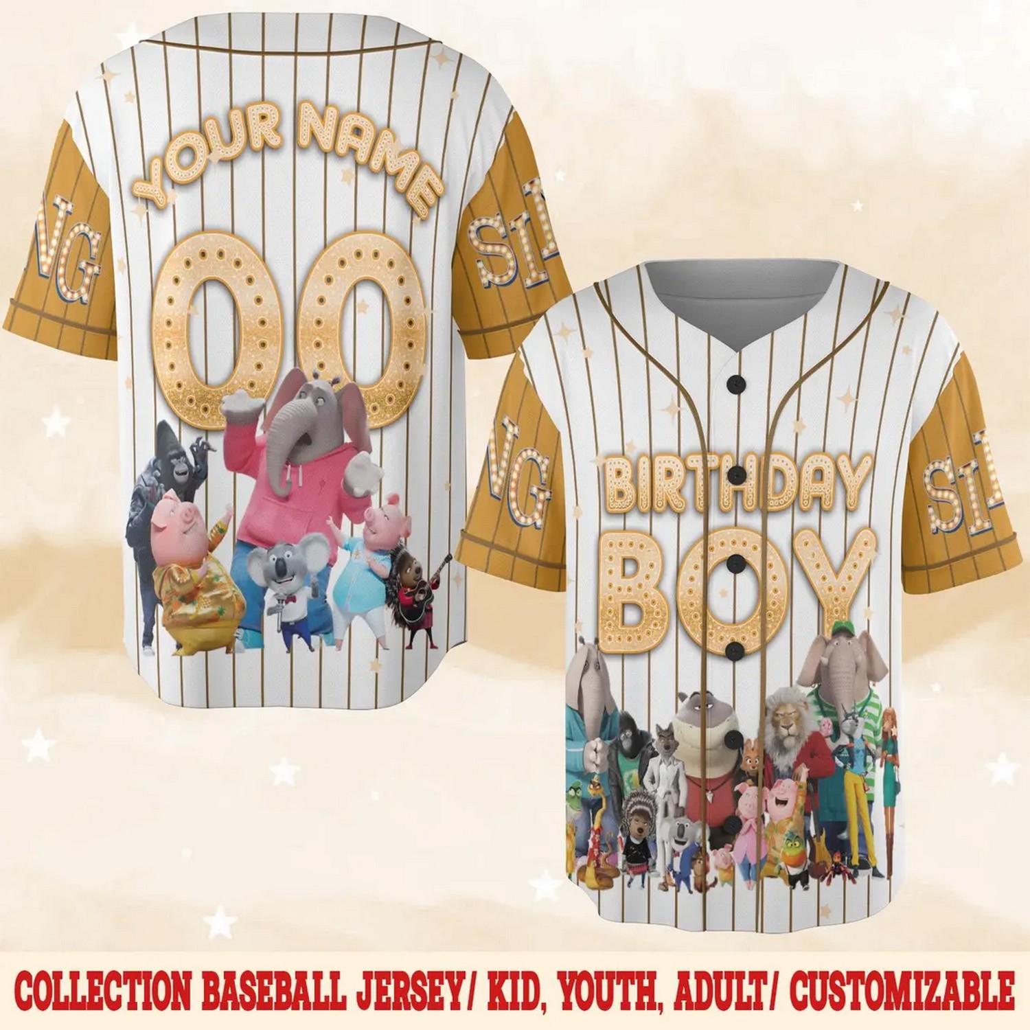Custom Name And Number Disney Sing 2 Movie Characters Baseball Jersey