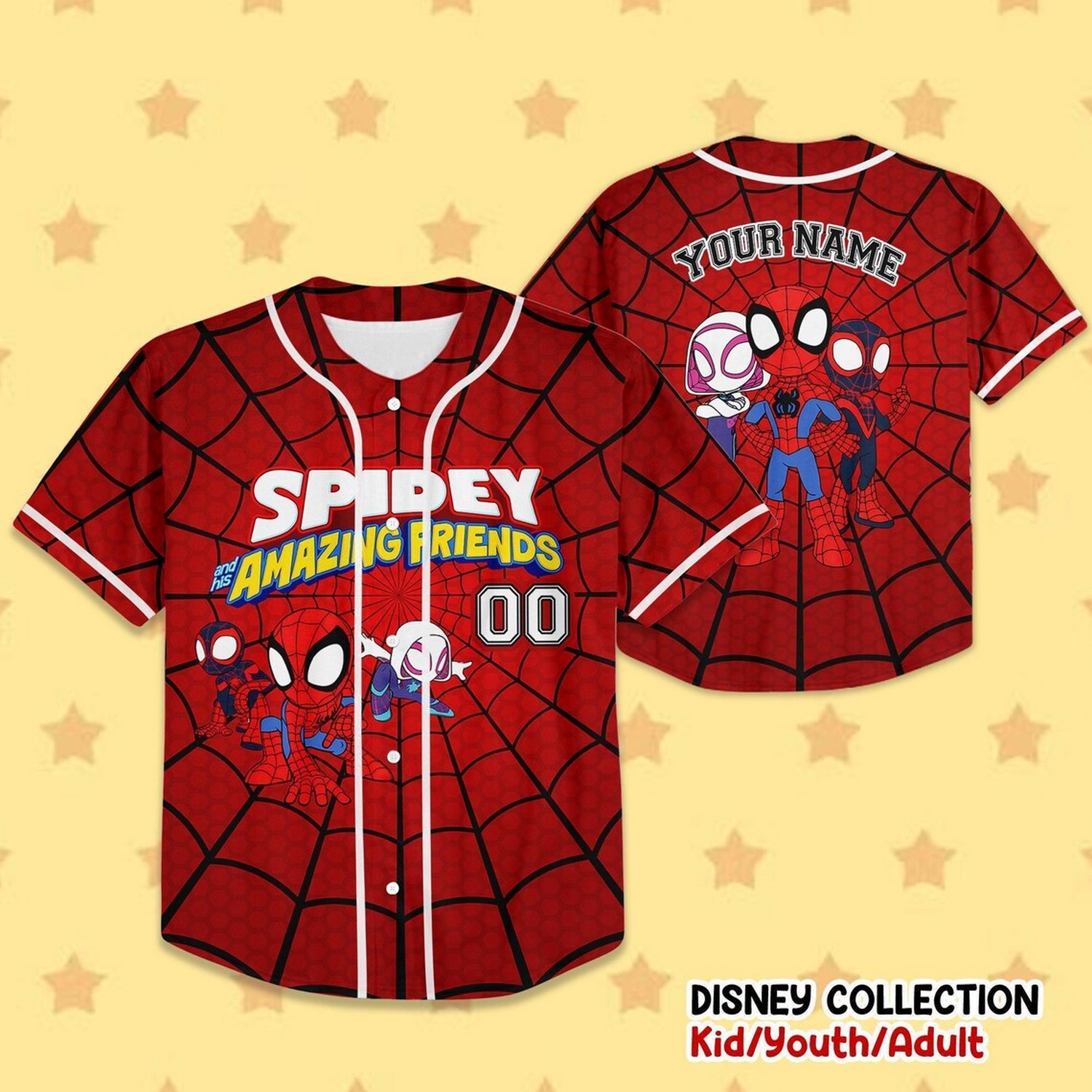 Custom Name And Number Disney Spidey Spider Web Dark Red Baseball Jersey