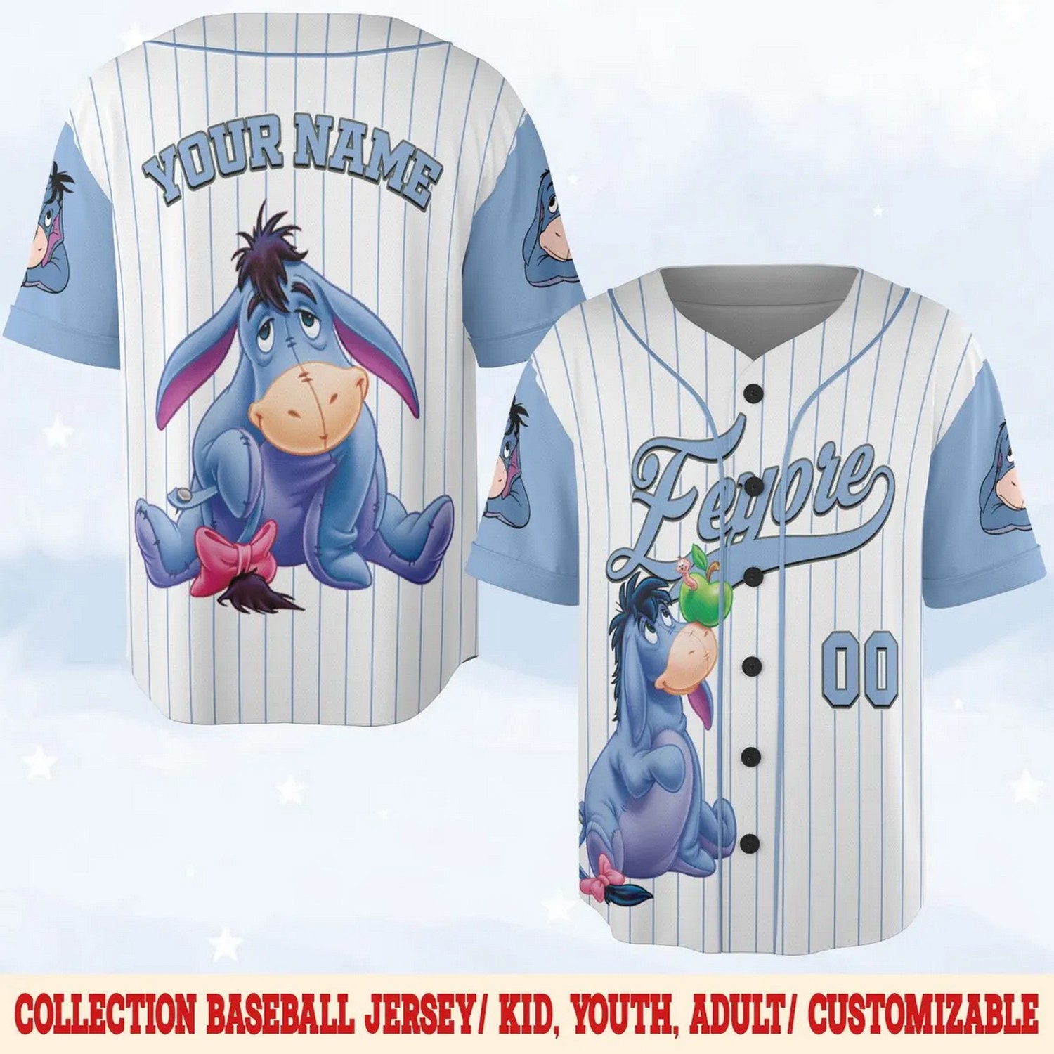 Custom Name And Number Disney Winnie The Pooh Eeyore Baseball Jersey