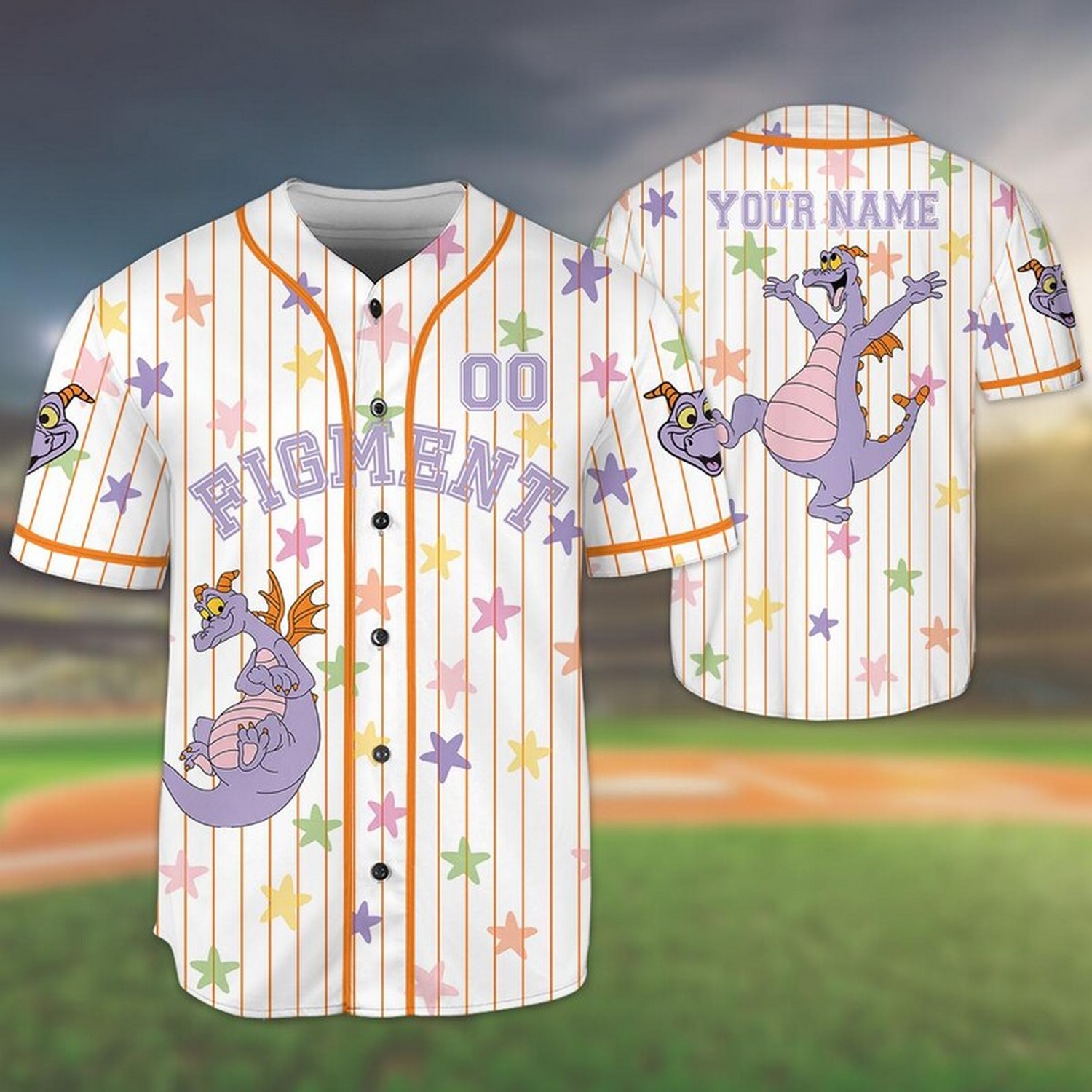 Custom Name And Number Figment And Liitle Star Pattern Striped White Baseball Jersey