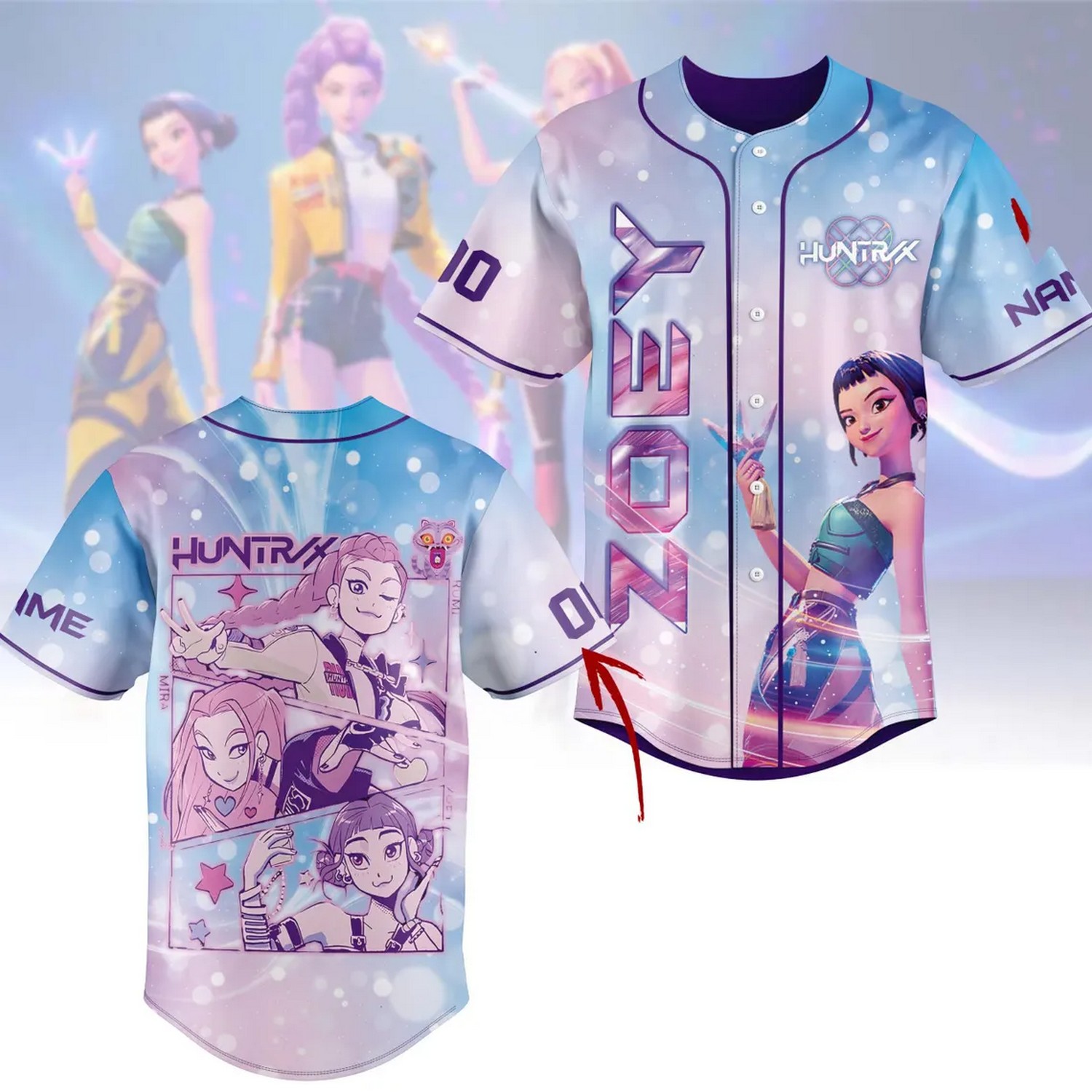 Custom Name And Number Huntrix K Pop Demon Hunters Zoey Baseball Jersey