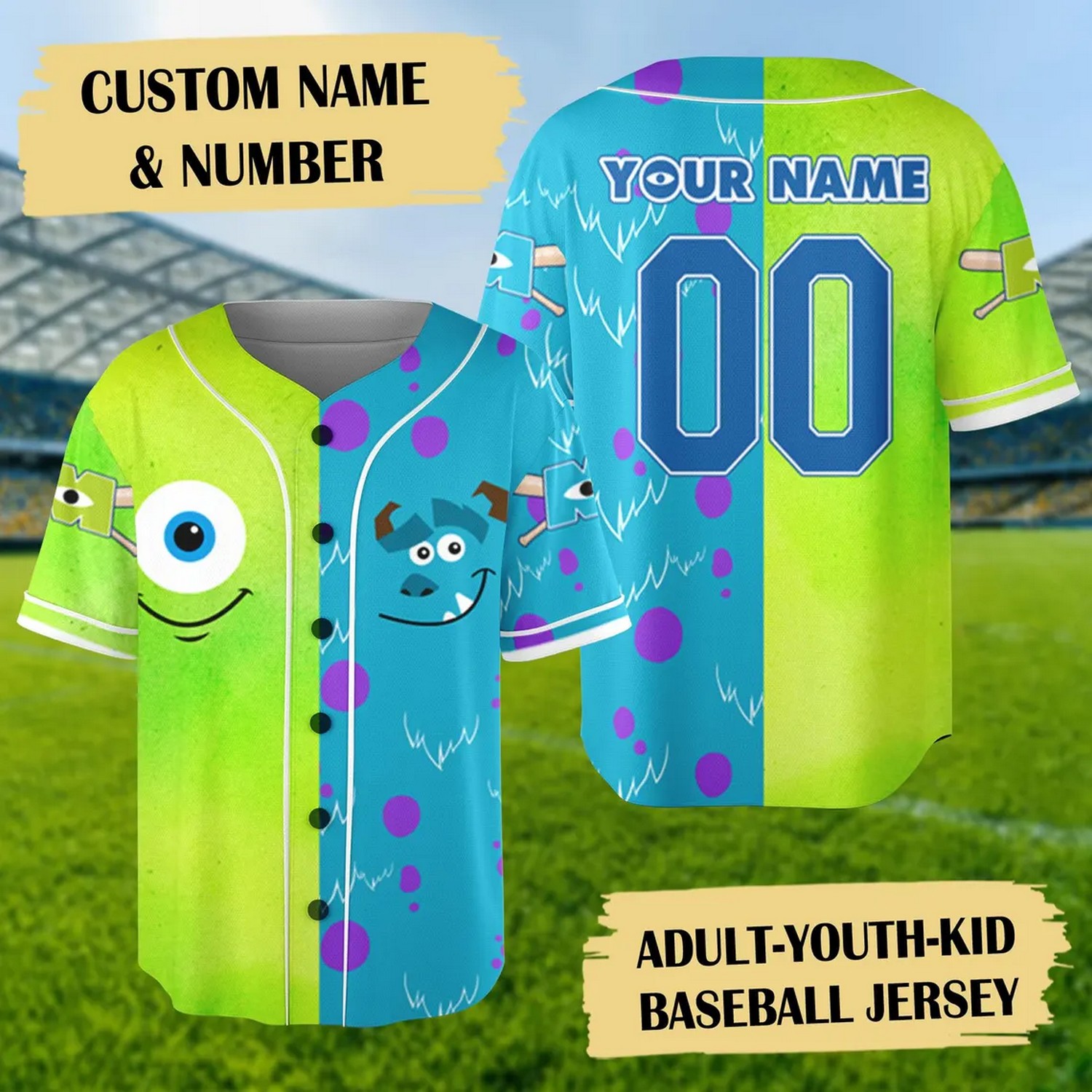 Custom Name And Number Monster Inc Mike Wazowski And Sully Basketball Jersey