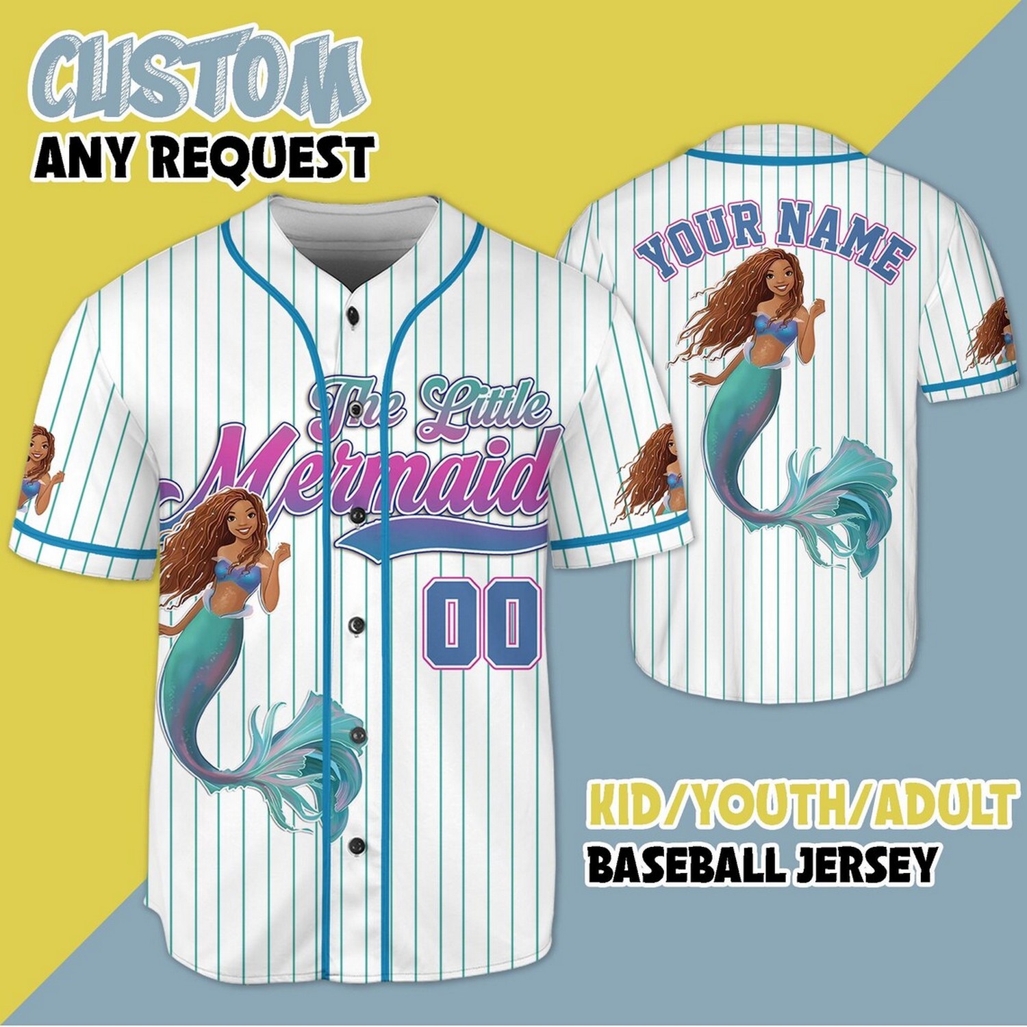 Custom Name And Number The Little Mermaid Baseball Jersey