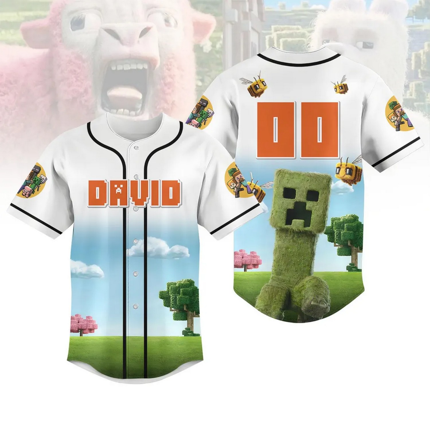 Custom Name Creeper Minercraft Baseball Jersey