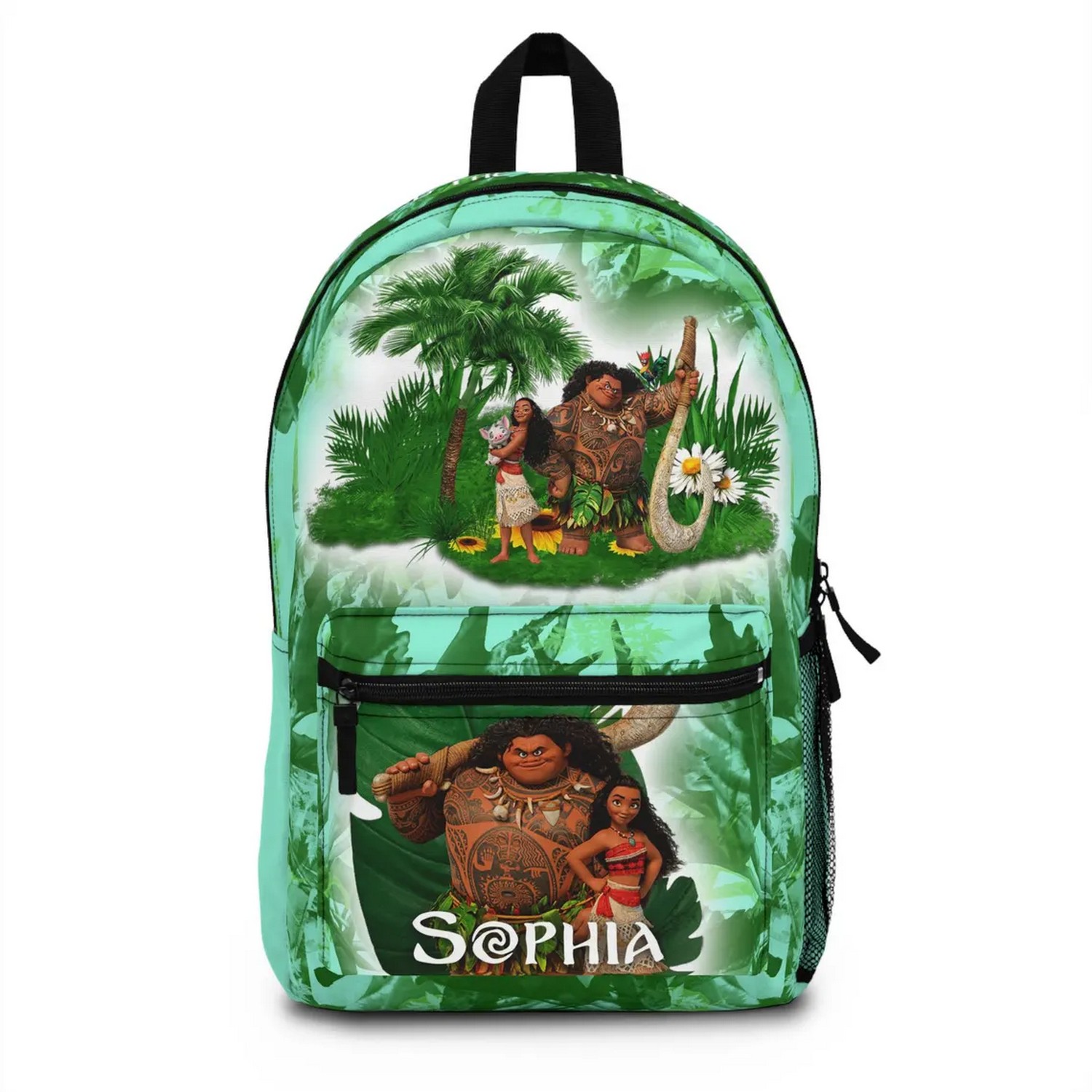 Custom Name Durable And Lightweight Moana In The Island Green Backpack