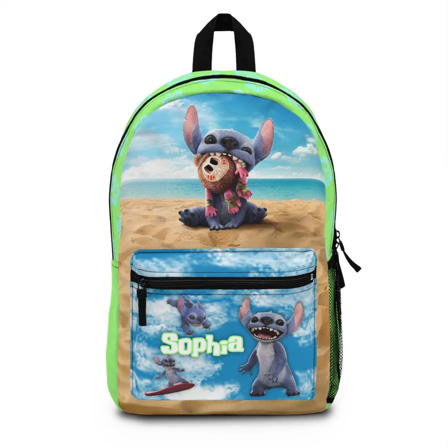 Custom Name Durable And Lightweight Stitch Green Backpack