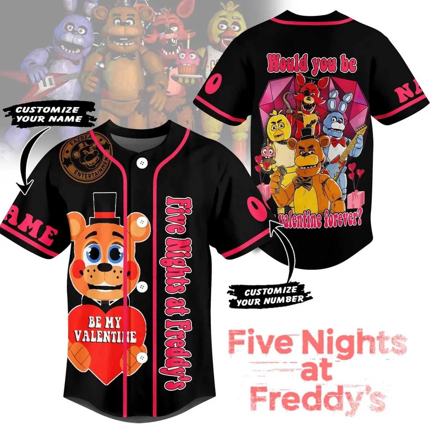 Custom Name Five Nights At Freddy’s Be My Valentine Baseball Jersey