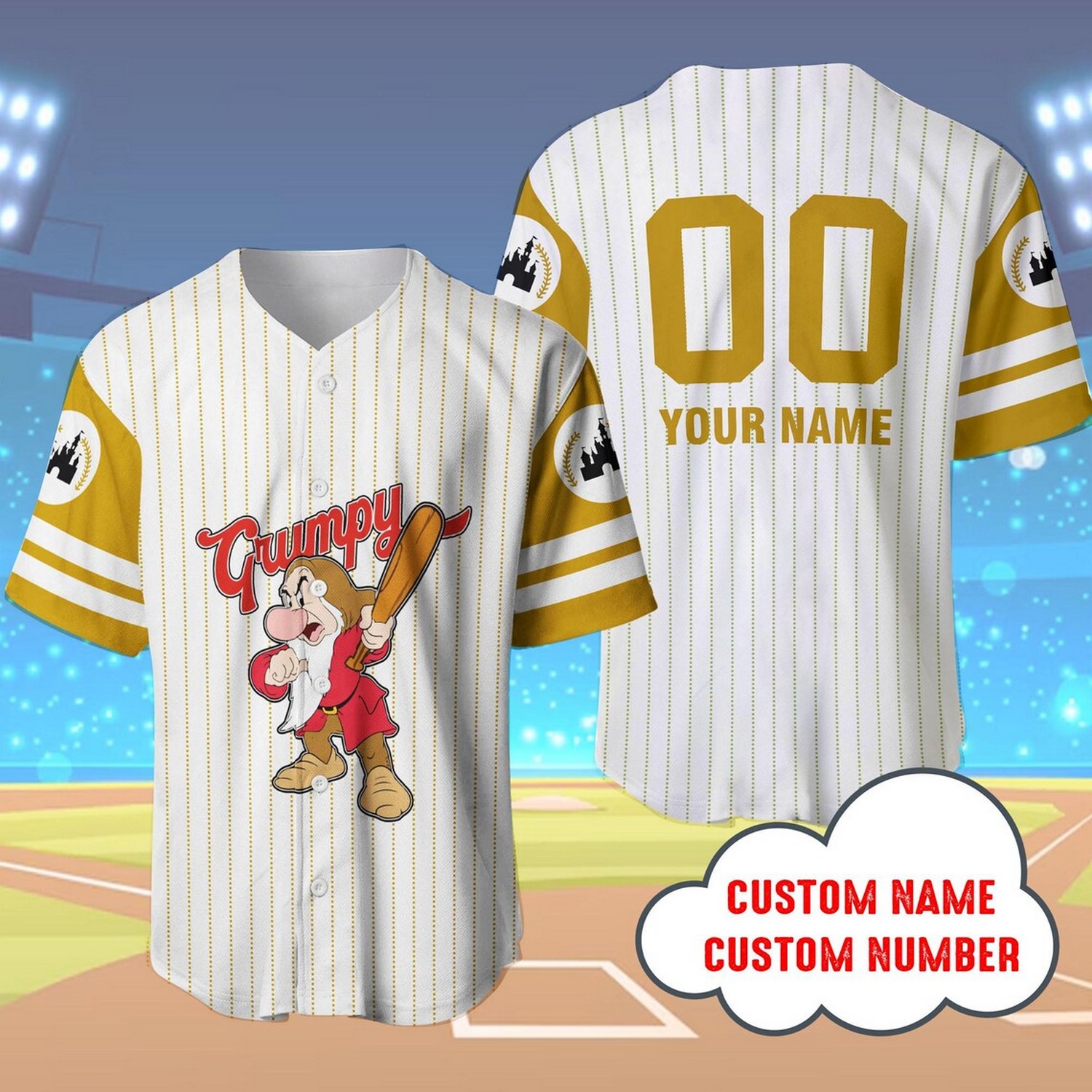 Custom Name Grumpy Dwarf Striped Baseball Jersey
