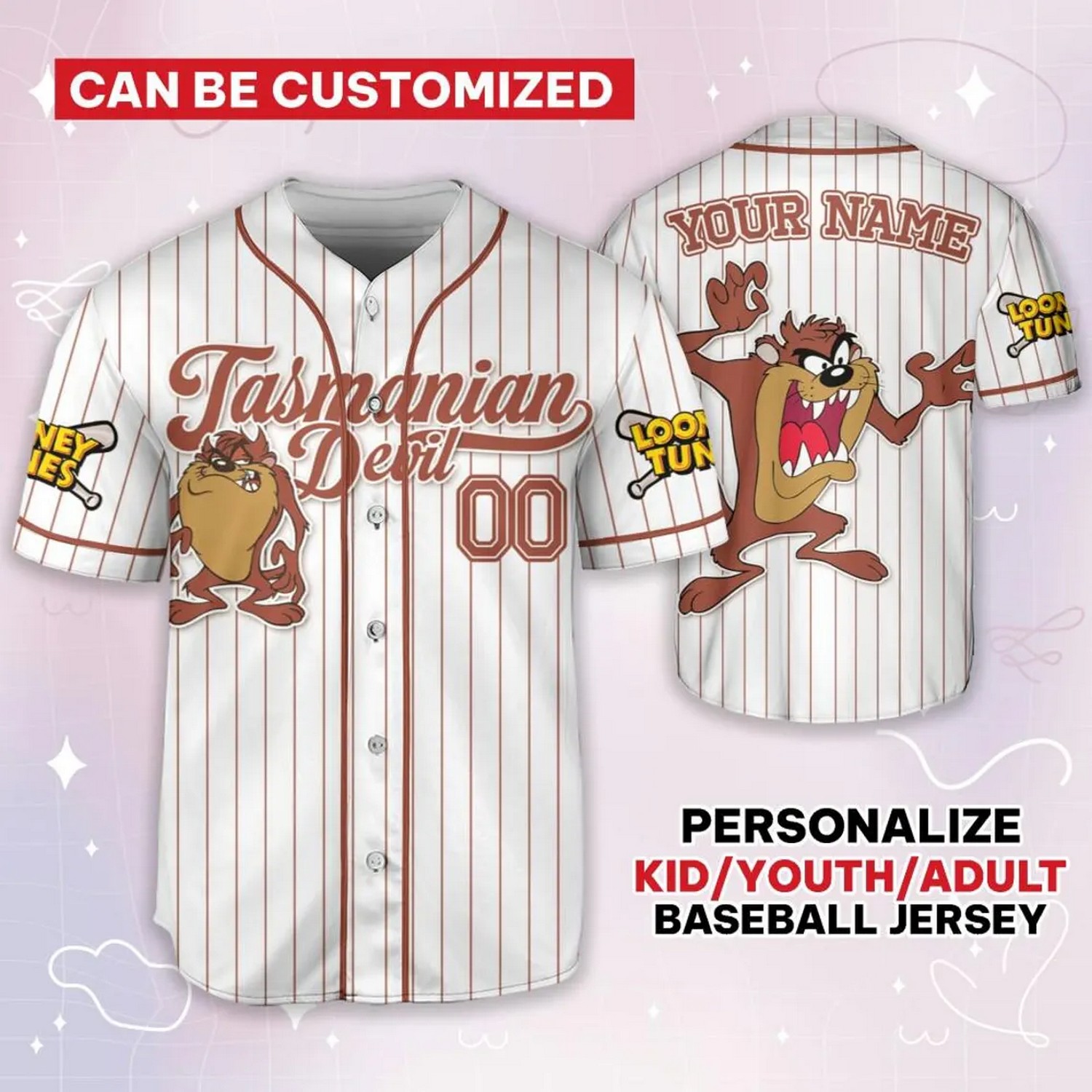 Custom Name Looney Tune Tasmanian Devil Simple Baseball Jersey