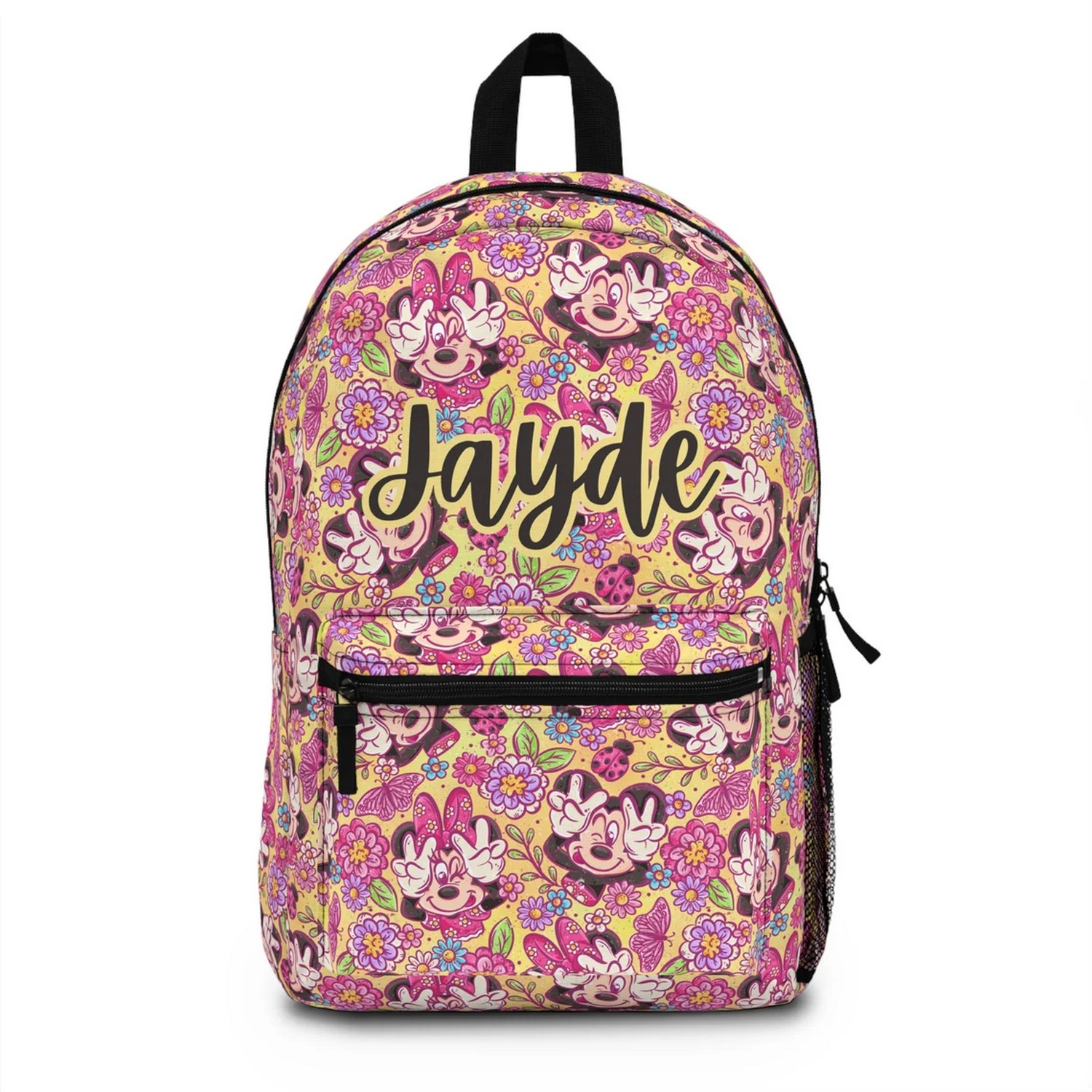 Custom Name Mickey And Minnie And Tropical Animal And Floral Pattern Backpack