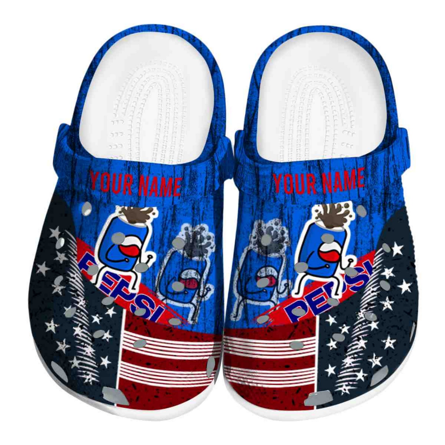 Custom Name Pepsi Star Spangled Side Pattern Clogs For Kids And Adults
