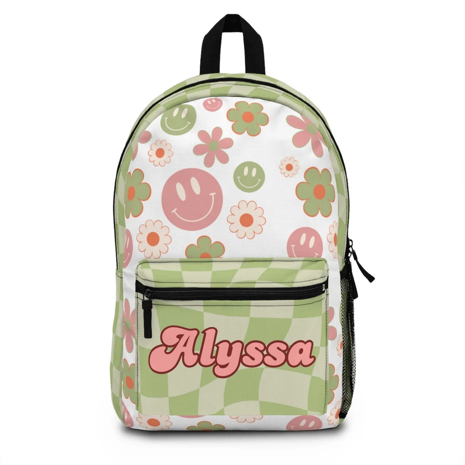 Custom Name Retro Daisy Green Backpack