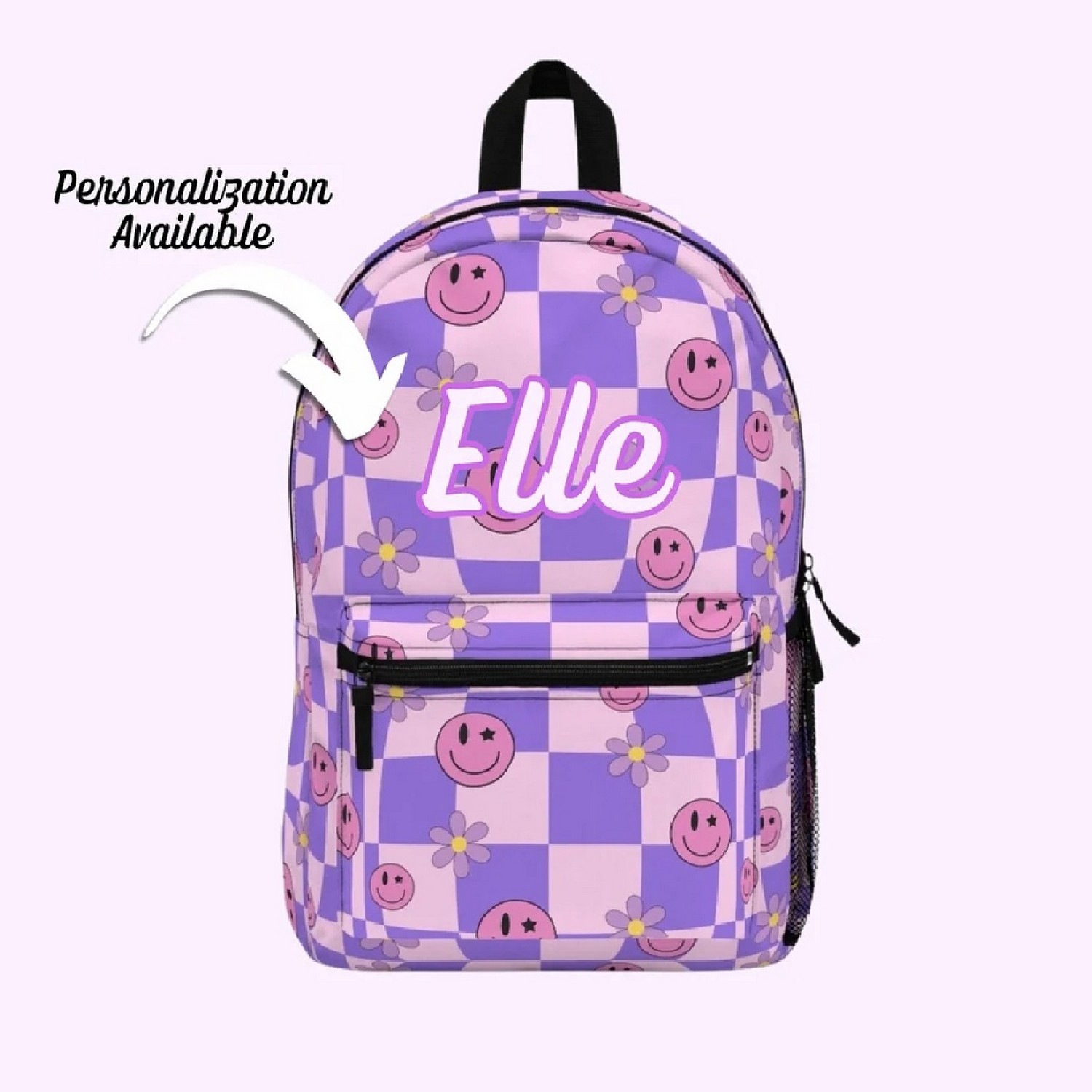Custom Name Retro Vibes Wavy Checkerboard Smiley Face Backpack