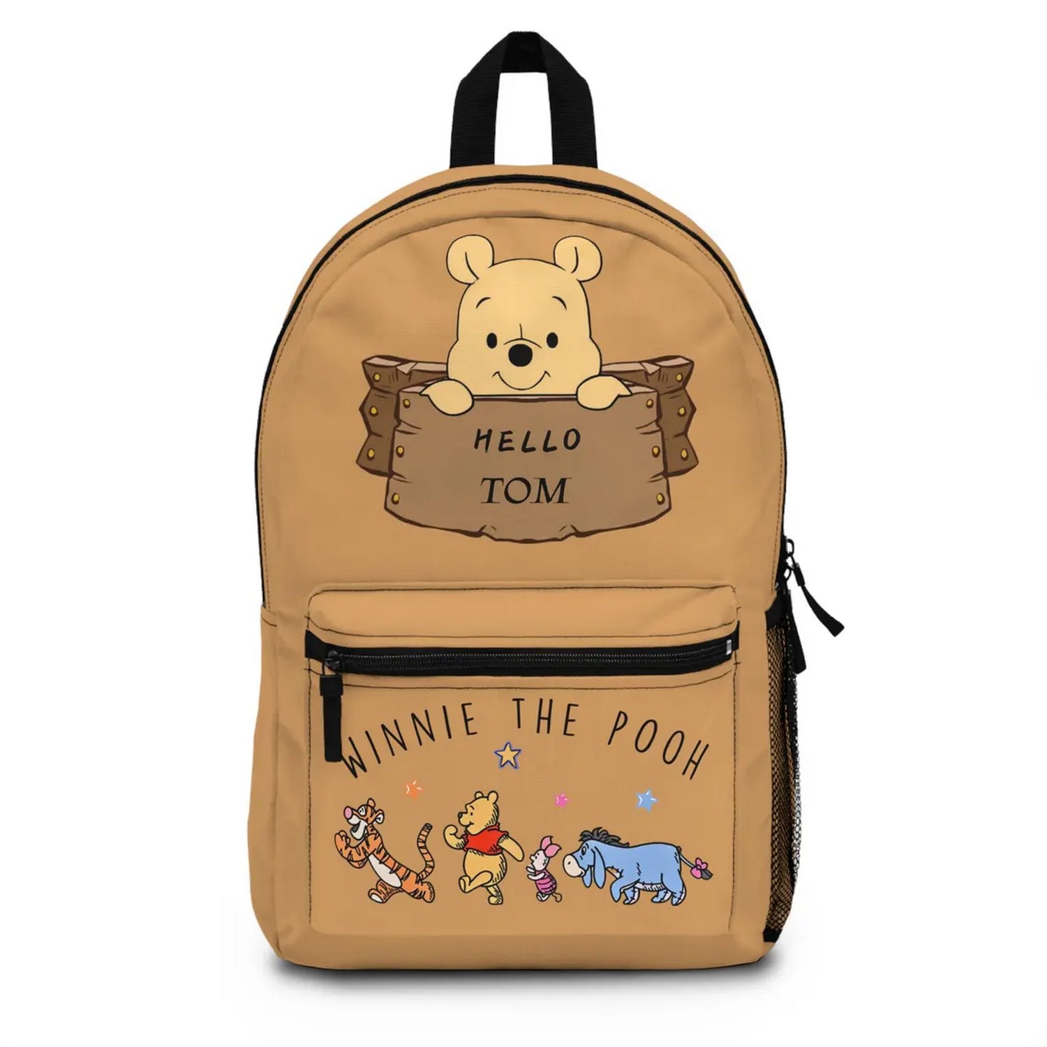 Custom Name Retro Winnie The Pooh Light Brown Backpack