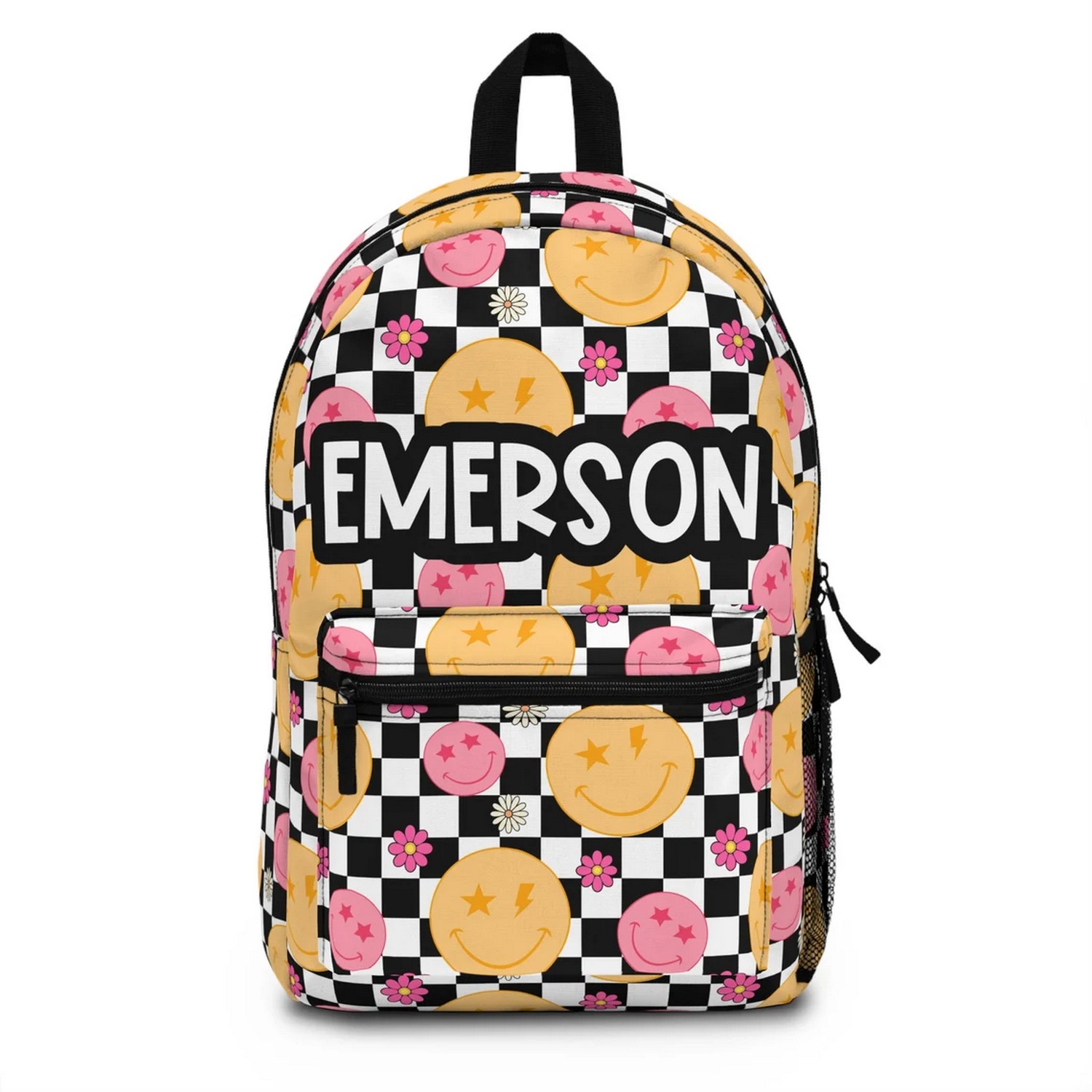 Custom Name Smiley Face Checkered Backpack