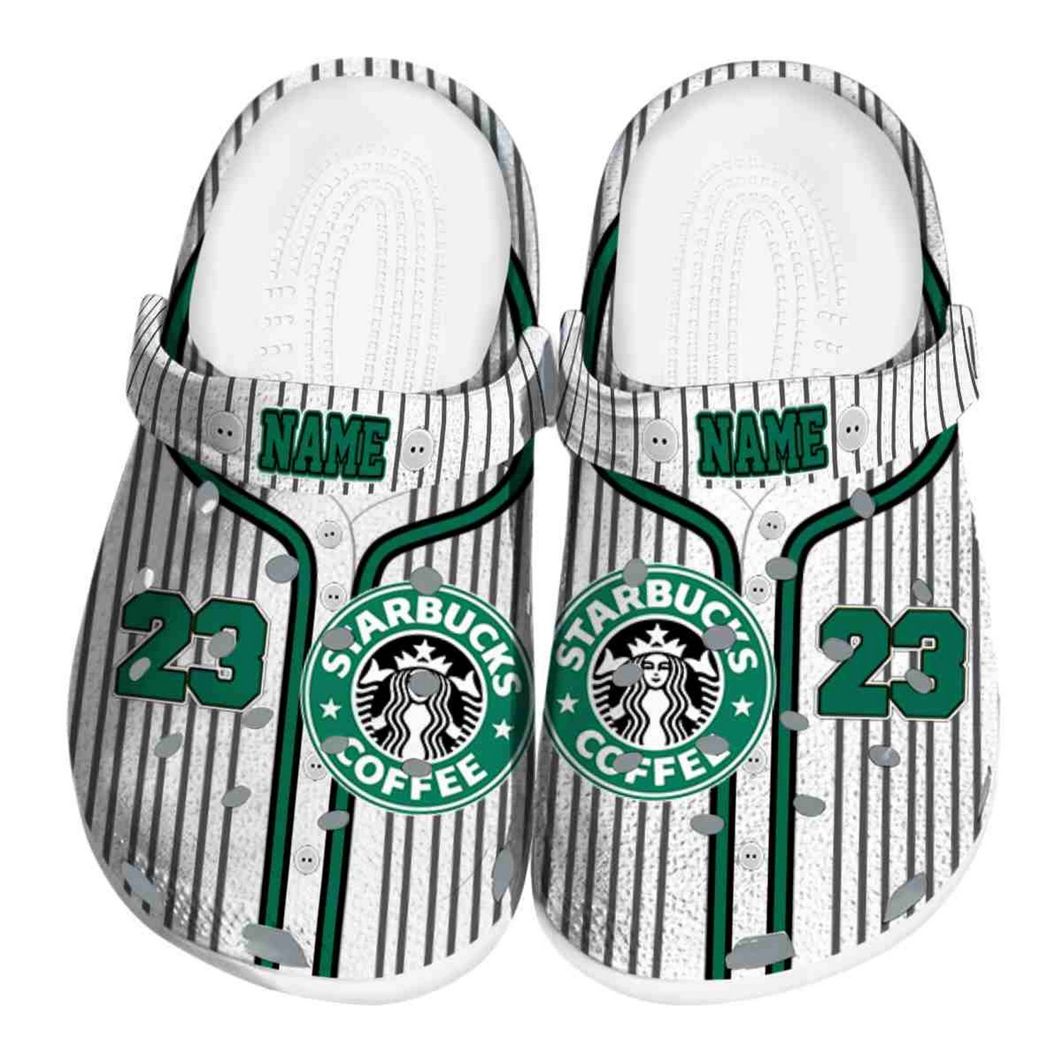Custom Name Starbucks Pinstripe Pattern Clogs For Kids & Adults
