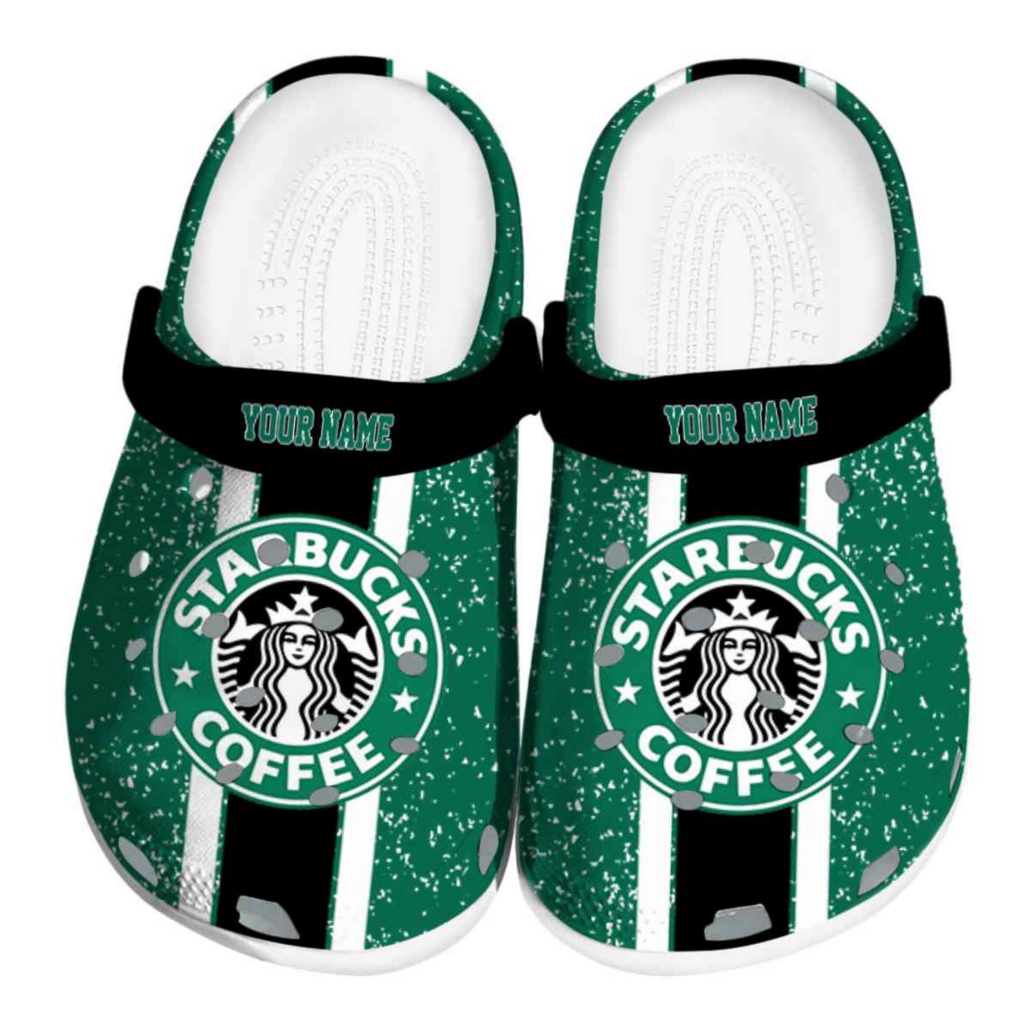 Custom Name Starbucks Vertical Stripes Clogs For Kids & Adults