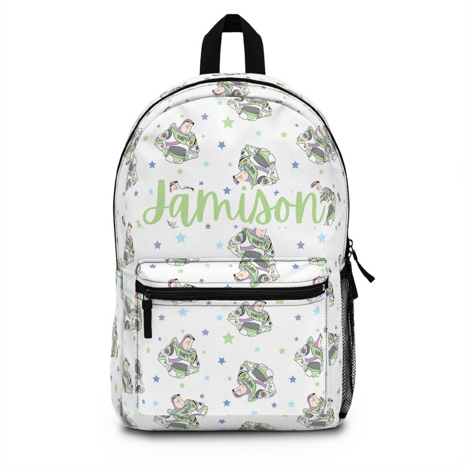 Custom Name Toy Story Buzz Lightyear Pattern White Backpack