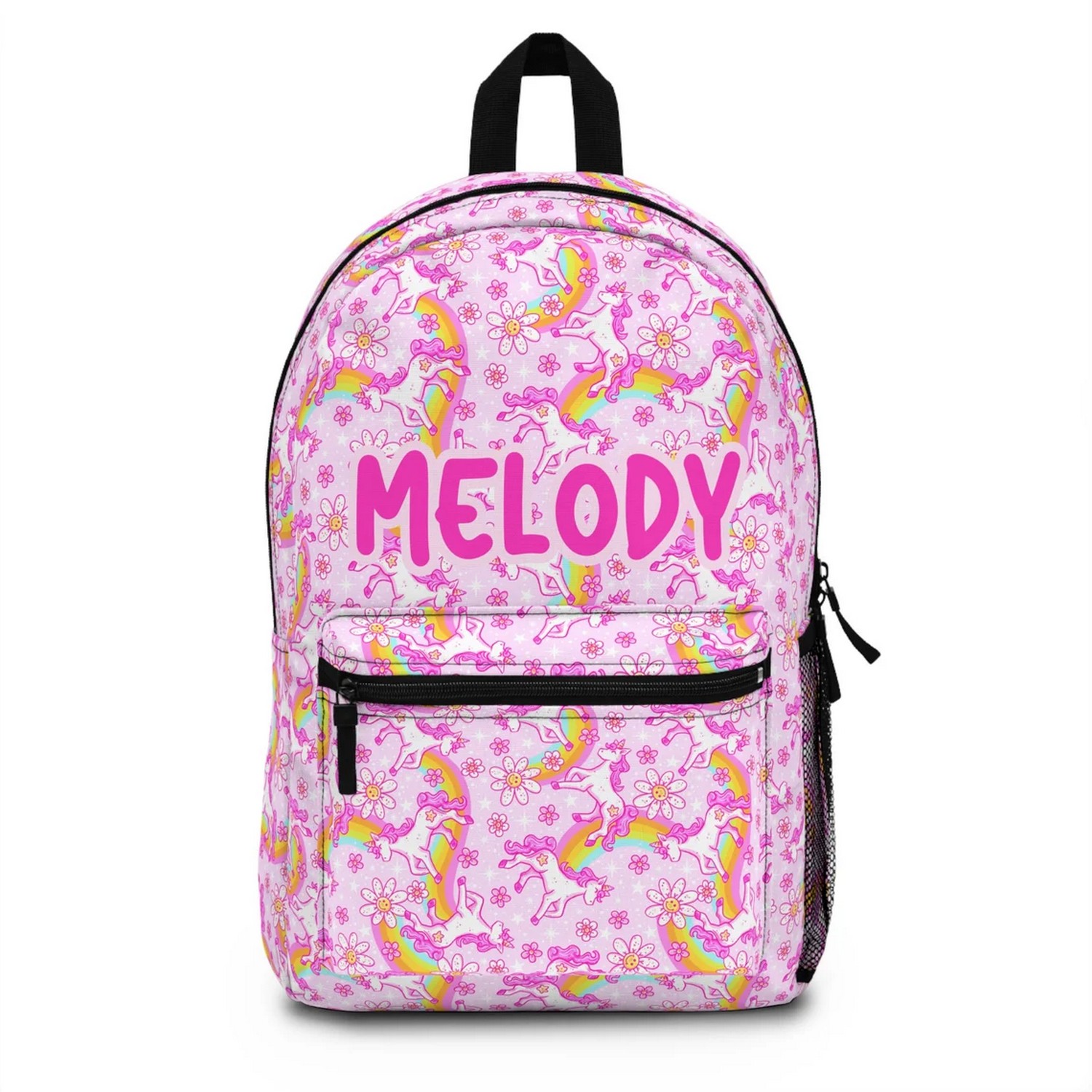 Custom Name Unicorn Rainbow And Flower Pink Backpack