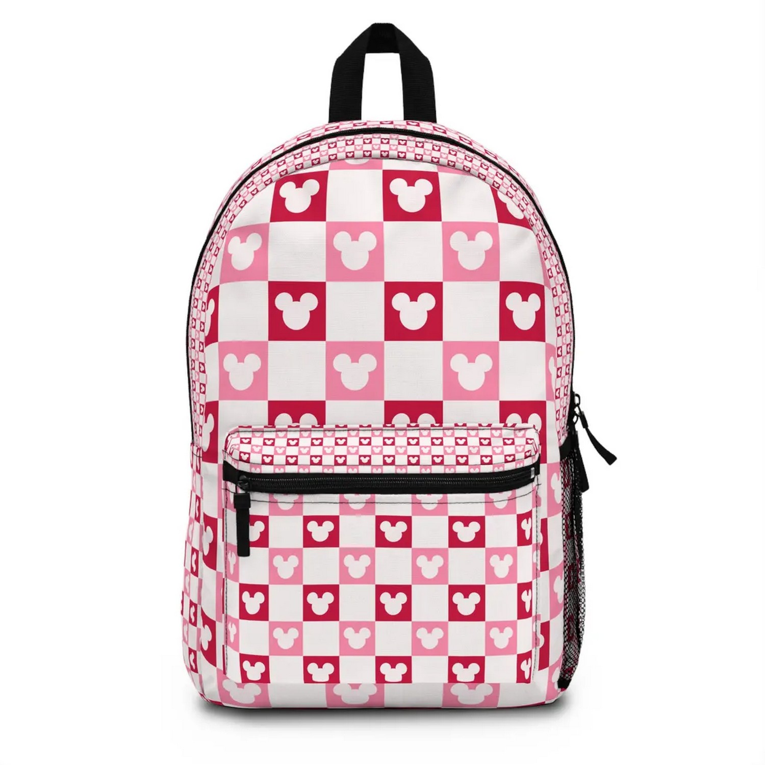 Mickey Mouse Pattern Pink Checkered Backpack