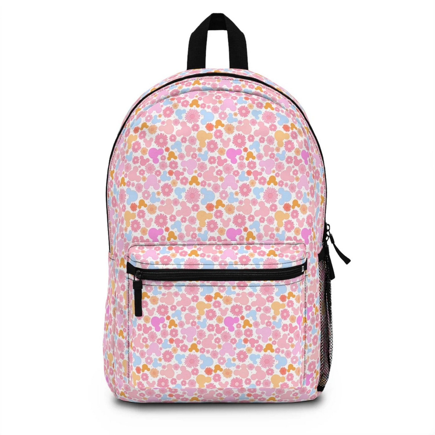 Pink Flowers And Mickey Head Tiny Pattern Backpack