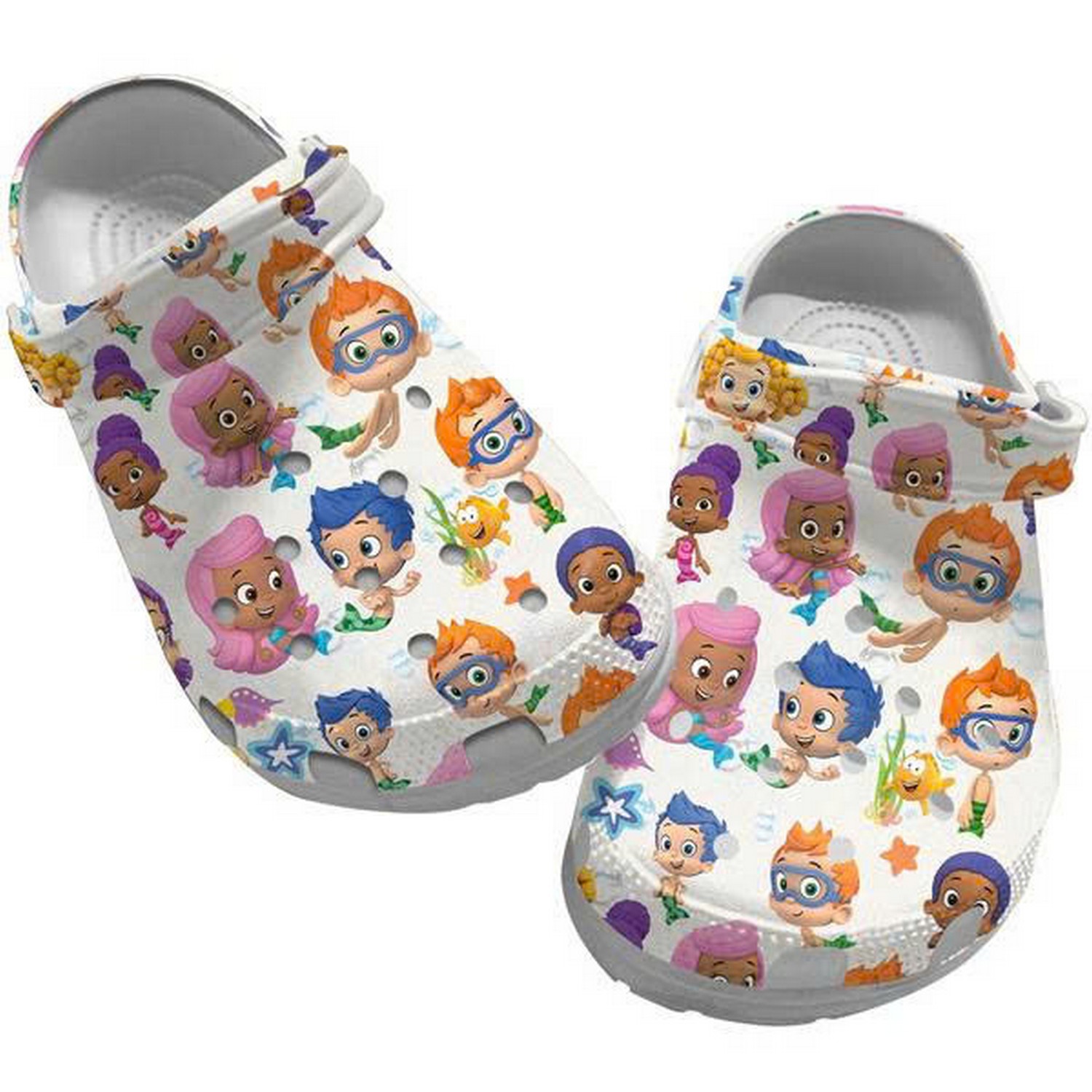 Bubble Guppies Cartoon Movie Characters Under Water White Clogs For Kids & Adults