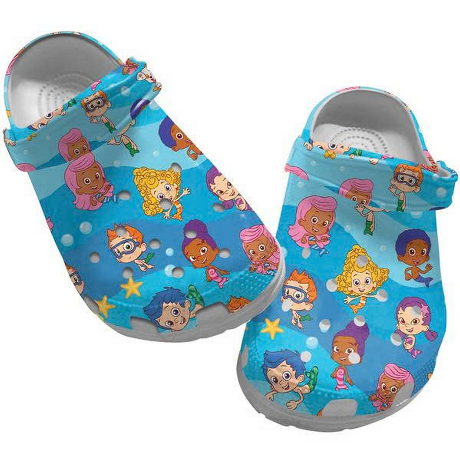 Bubble Guppies Characters Playingfull On Blue Water Flow Clogs For Kids And Adults