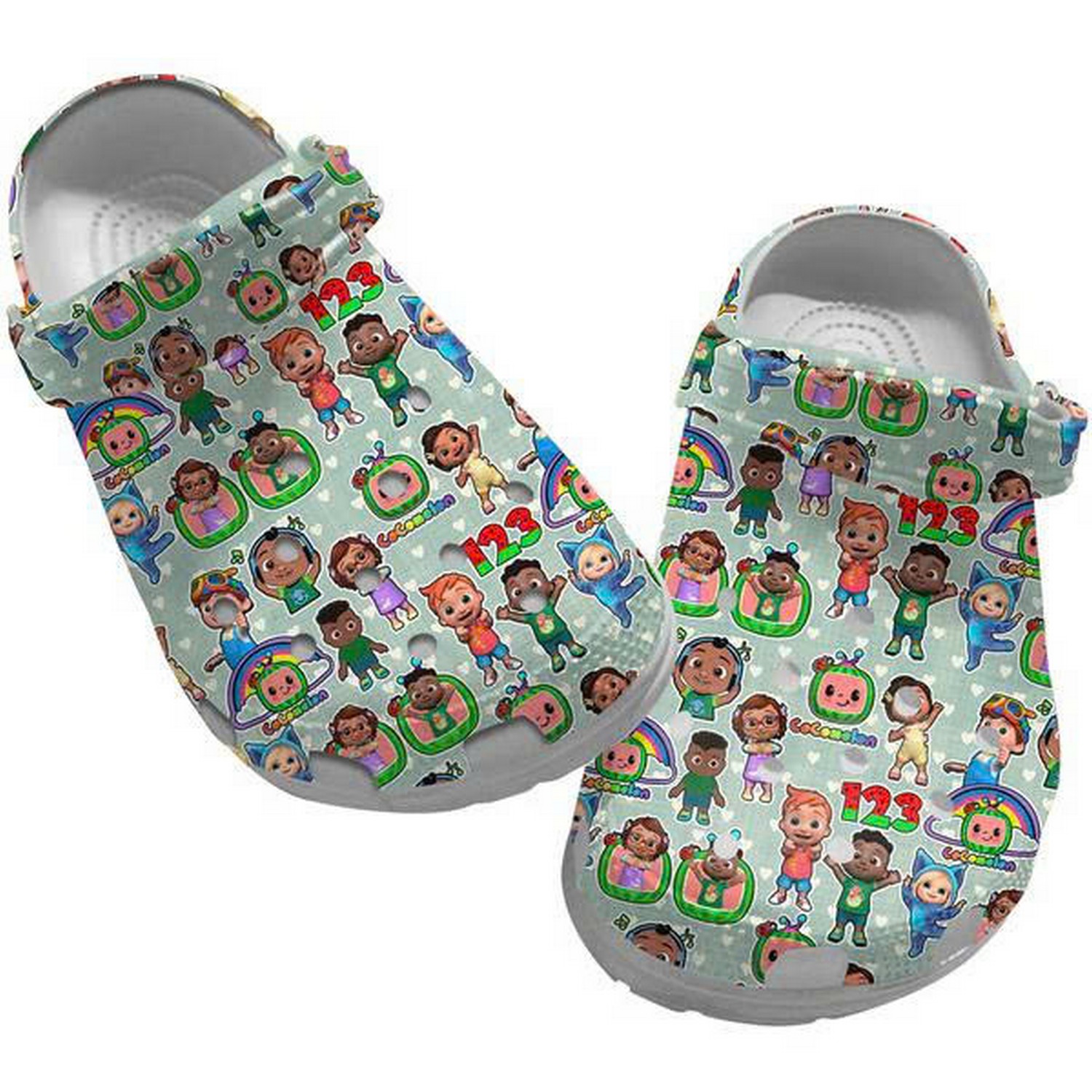 Cocomelon Cartoon Jj And Friends And Tiny Hearts Pattern Clogs For Kids And Adults