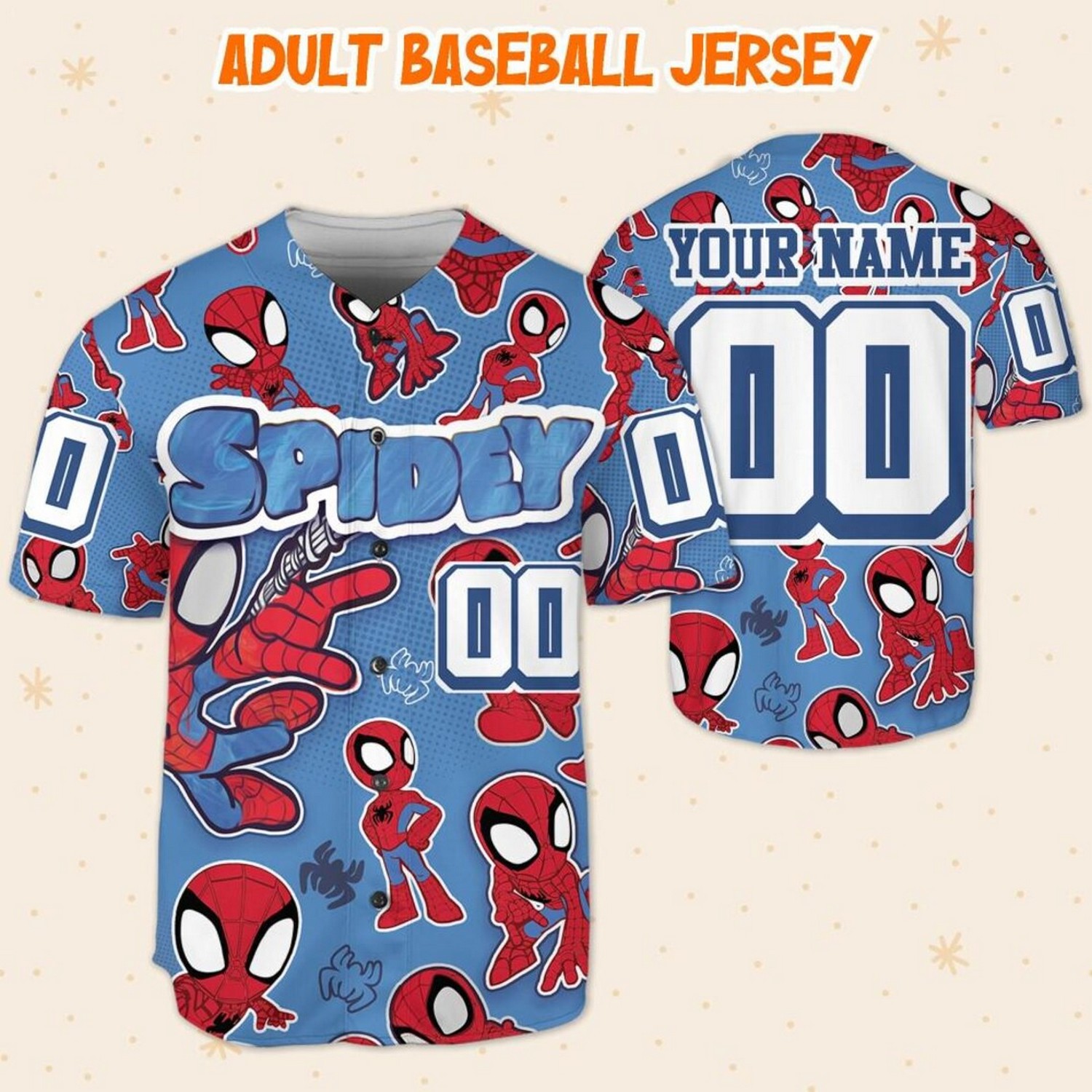 Custom Name And Number Disney Ghost Spidey Pattern Blue Baseball Jersey