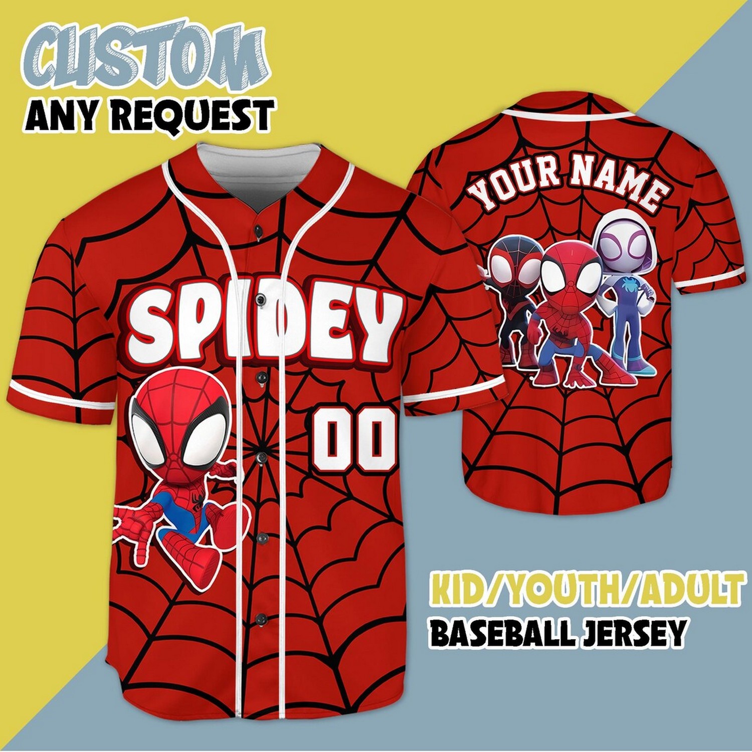 Custom Name And Number Disney Spidey Spider Web Red Baseball Jersey