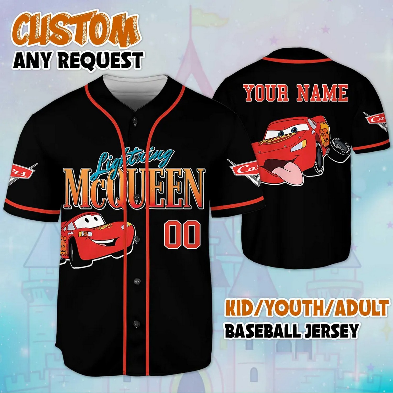Custom Name And Number Lightning Mcqueen Simple Black Baseball Jersey