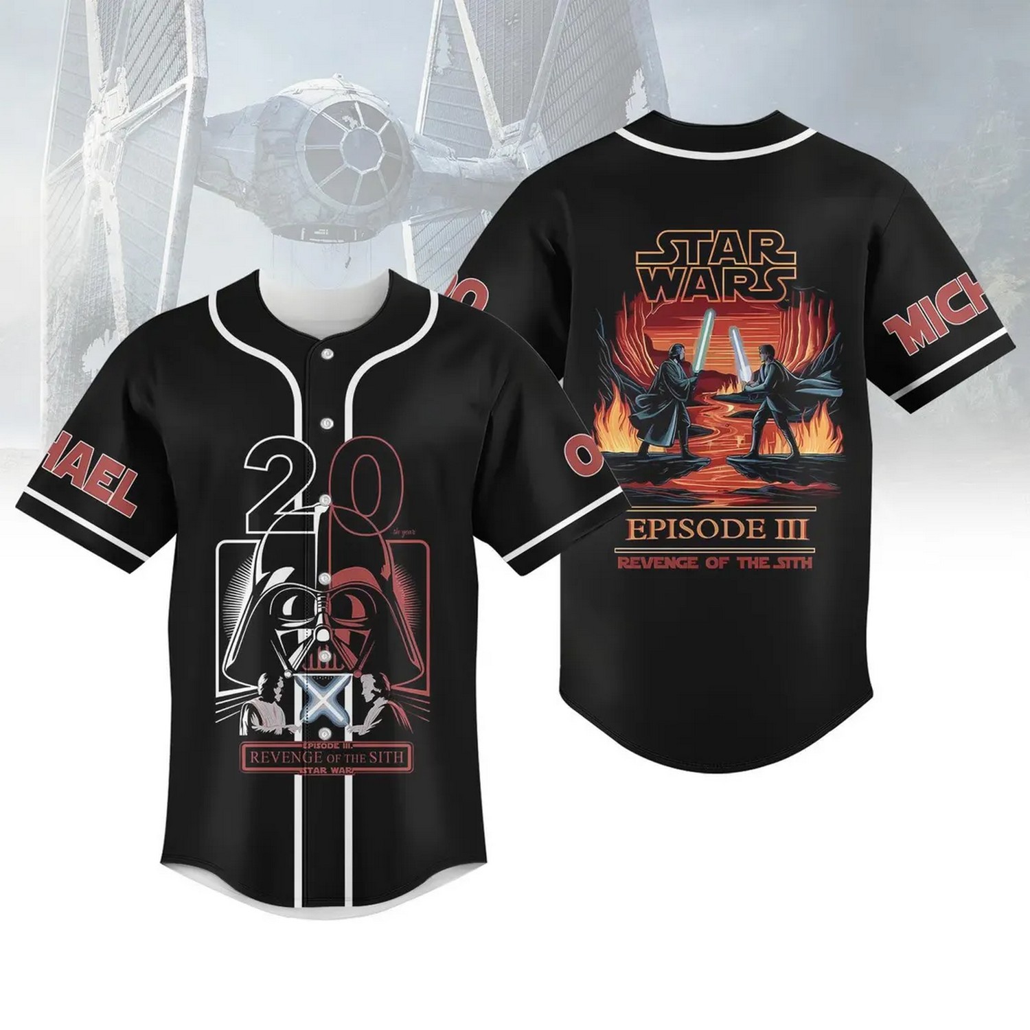 Custom Name And Number Star Wars Revence Of The Sith Baseball Jersey