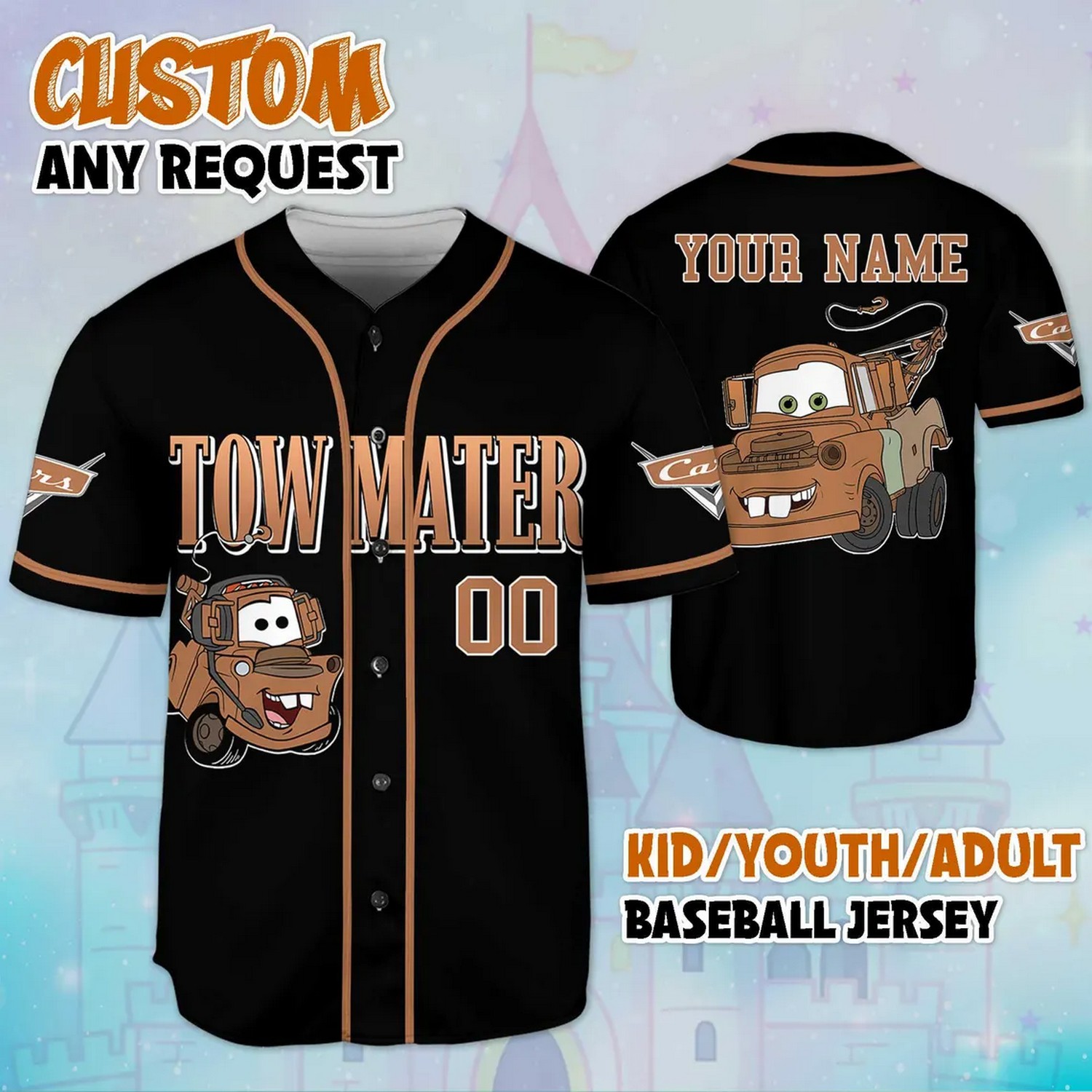 Custom Name And Number Tow Mater Simple Black Baseball Jersey
