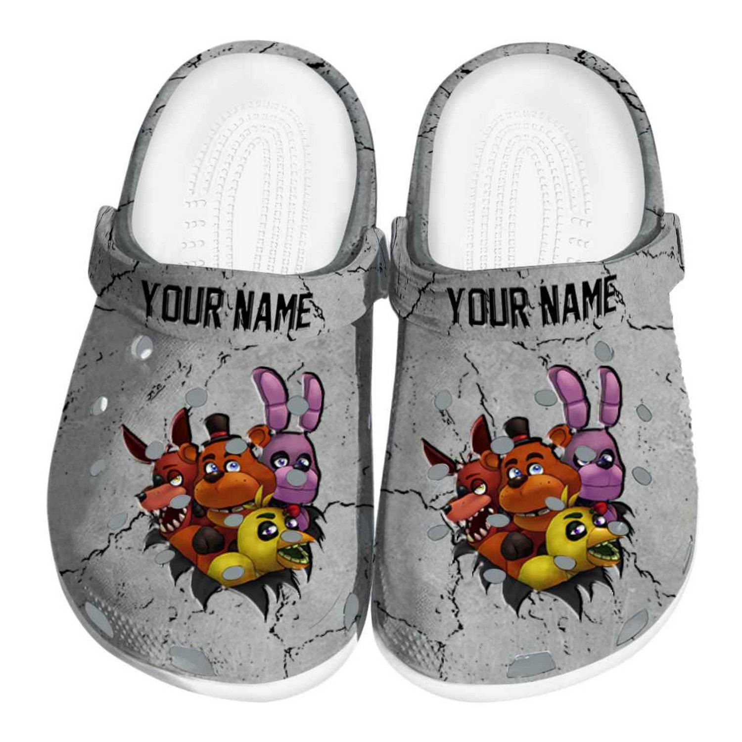 Custom Name Five Nights At Freddy Cracked Texture Clogs For Kids & Adults