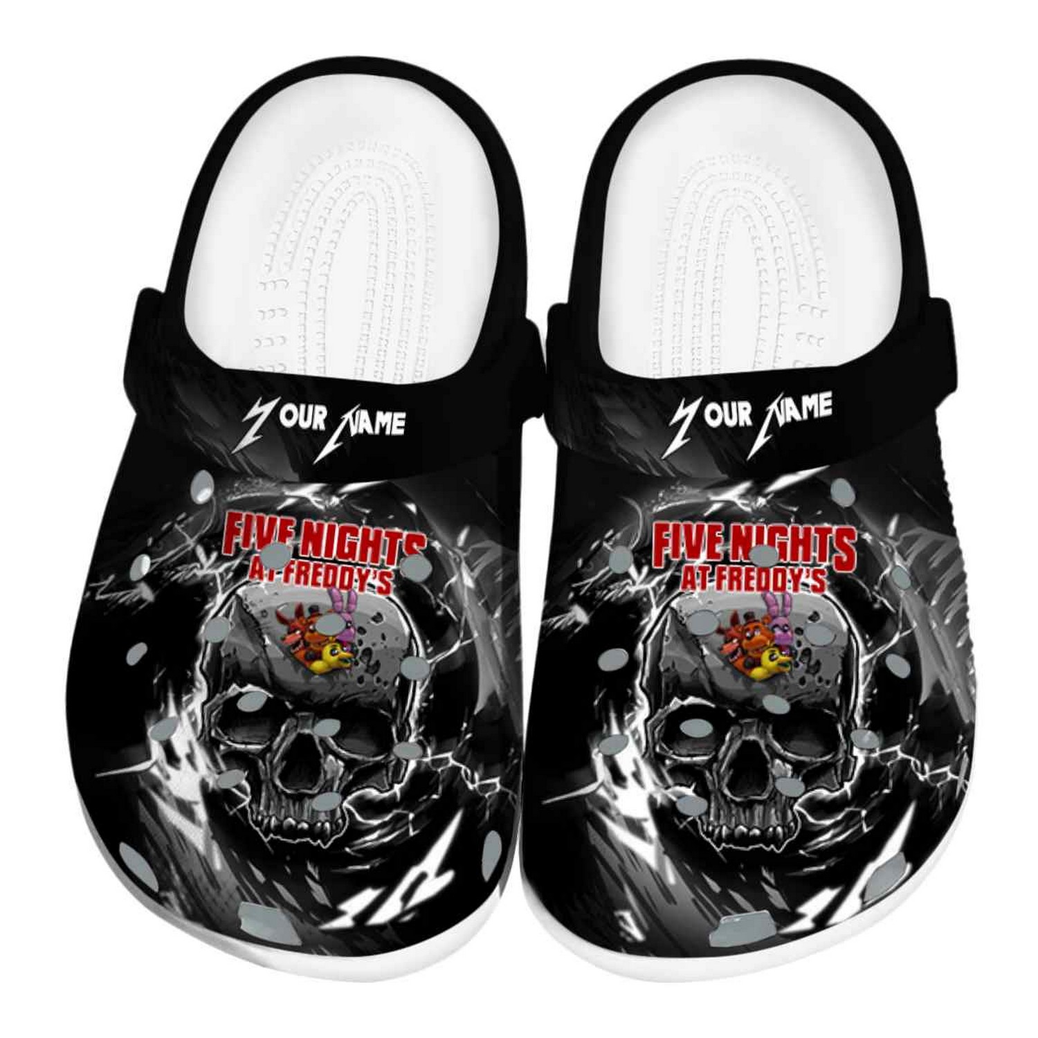 Custom Name Five Nights At Freddy Gothic Skull Clogs For Kids & Adults