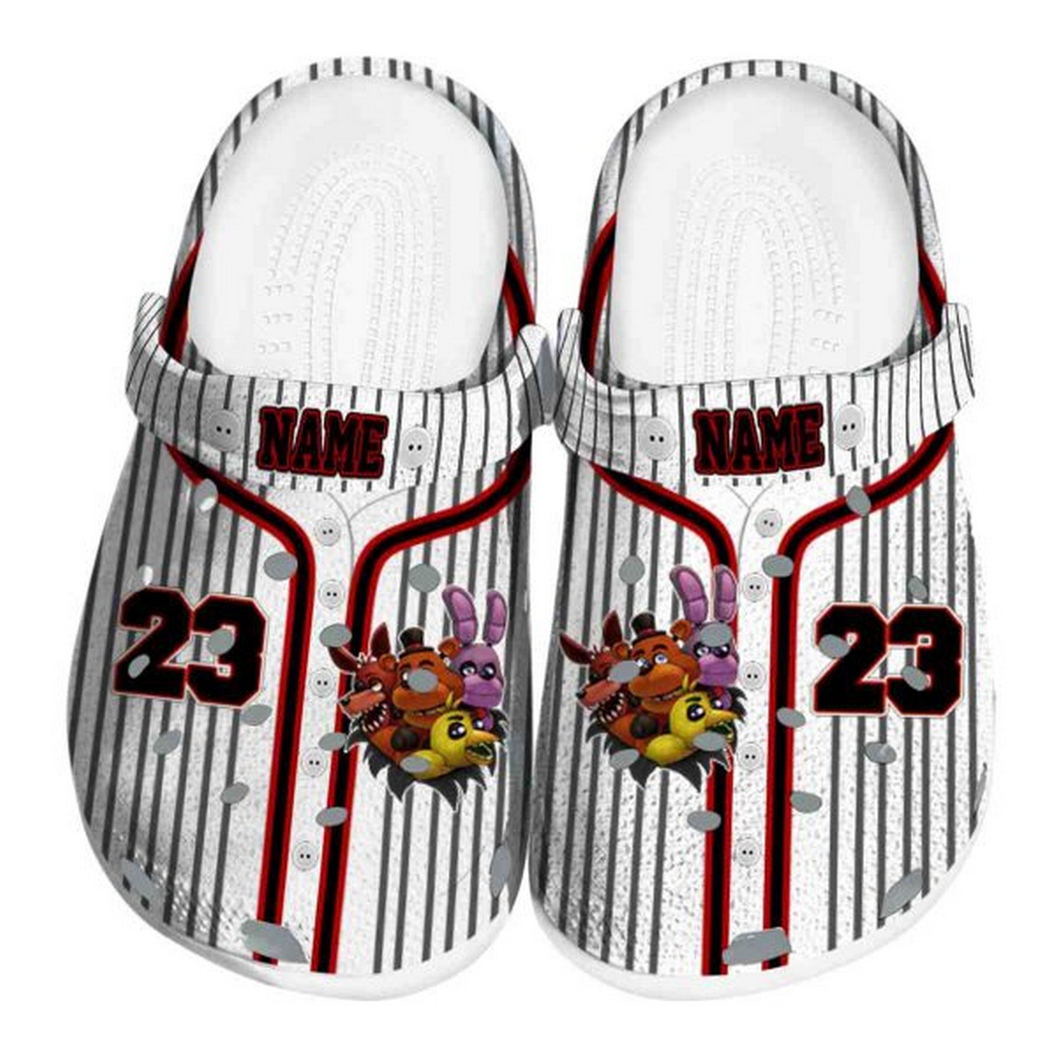Custom Name Five Nights At Freddy Pinstripe Pattern Clogs For Kids And Adults