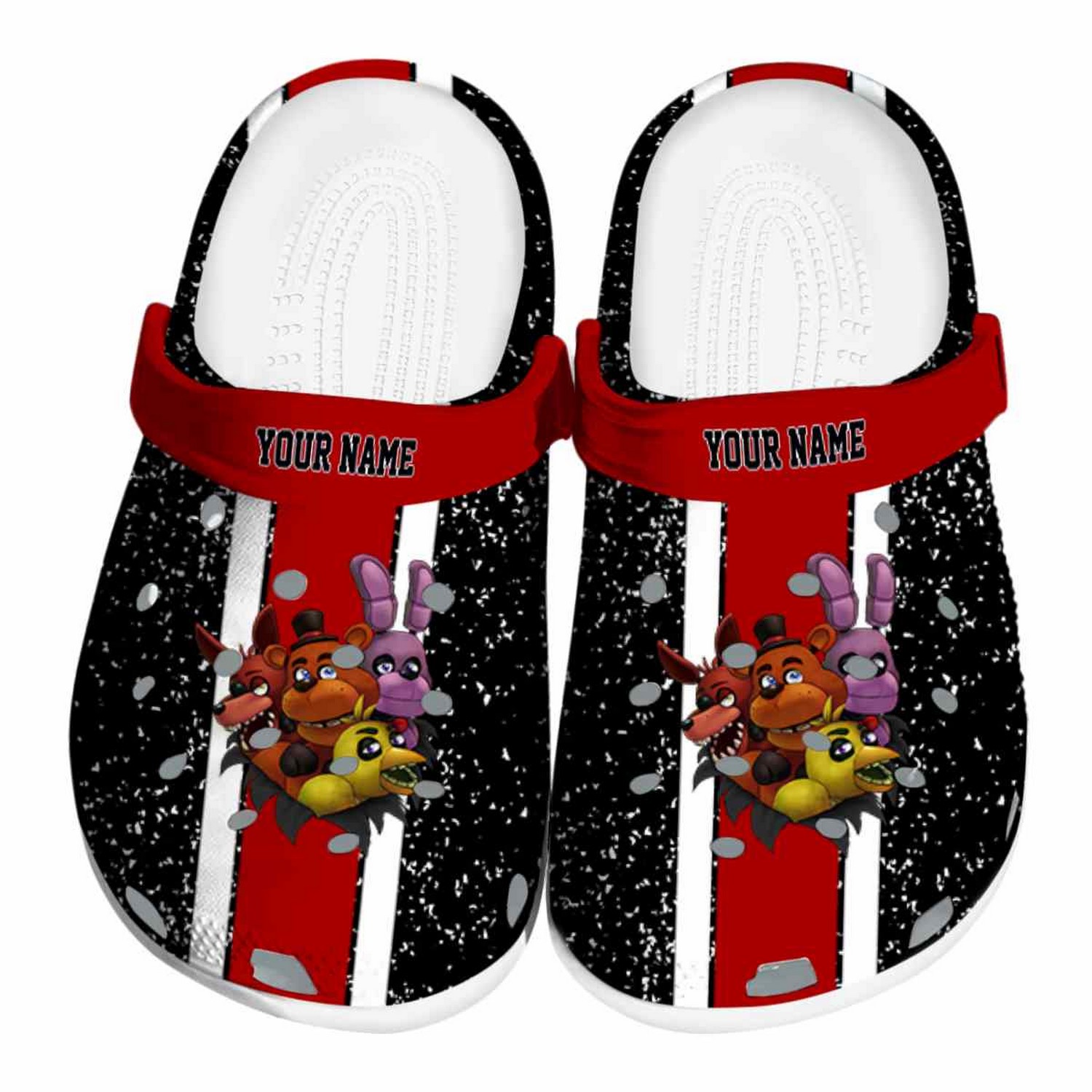 Custom Name Five Nights At Freddy Vertical Stripes Clogs For Kids & Adults