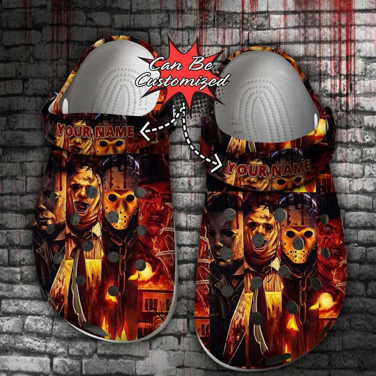 Custom Name Halloween Horror Characters Fire From Hell Photoroom Clogs For Kids And Adults