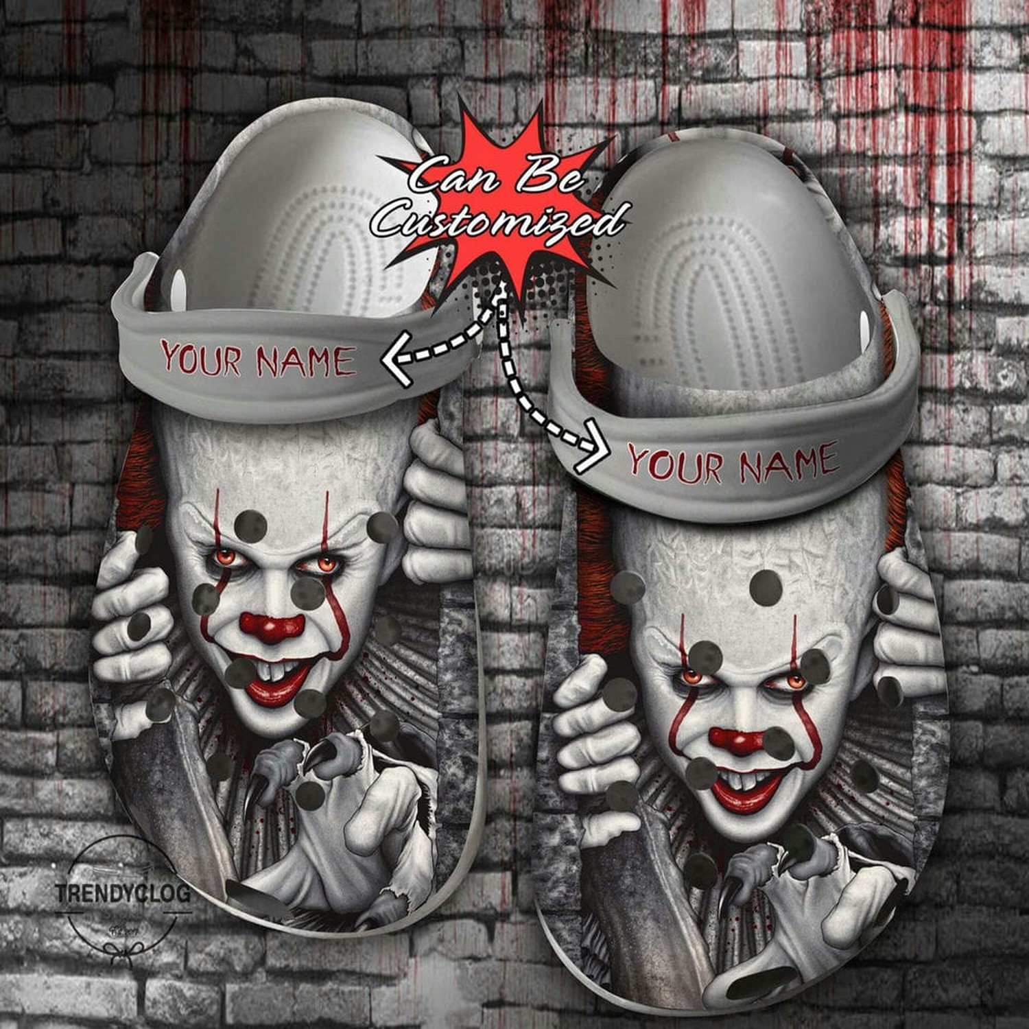 Custom Name Halloween It Pennywise The Clown Clogs For Kids & Adults