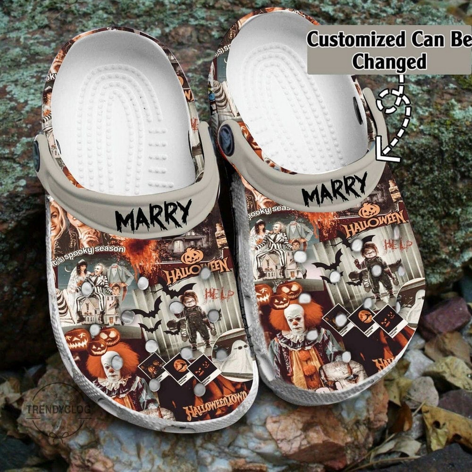 Custom Name Halloween Klown Vintage Clogs For Kids & Adults