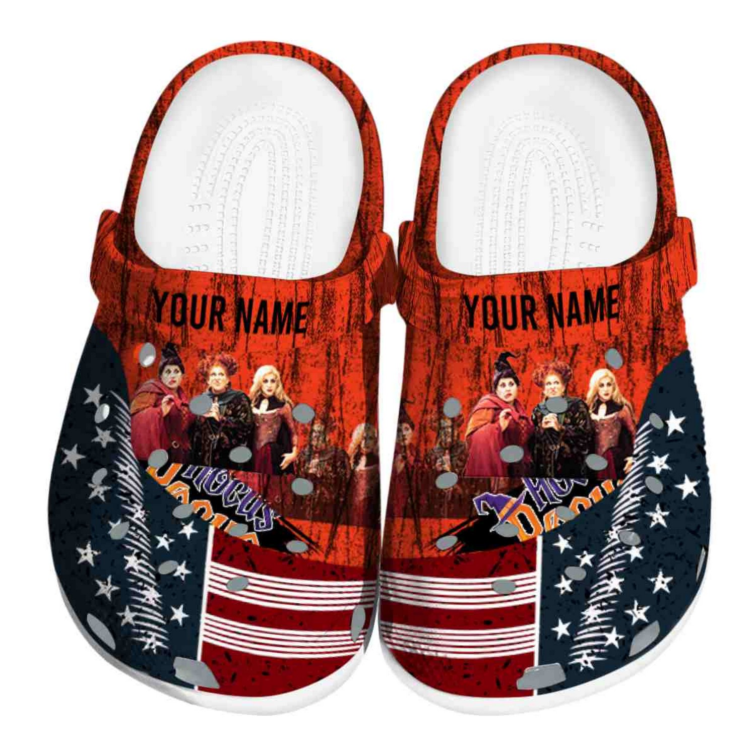 Custom Name Hocus Hocus Pocus Star Spangled Side Pattern Clogs For Kids & Adults