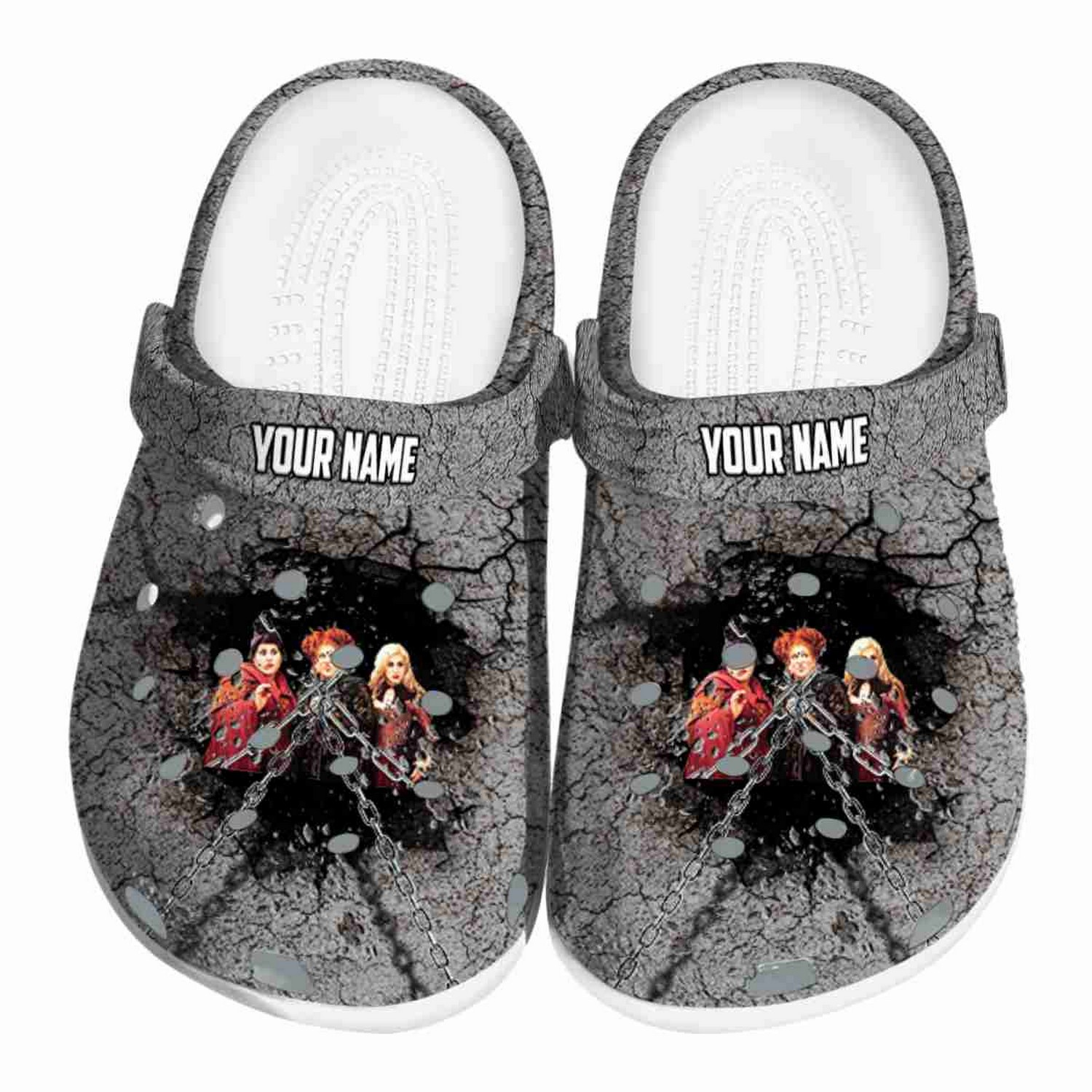 Custom Name Hocus Pocus Cracked Ground Texture Clogs For Kids & Adults