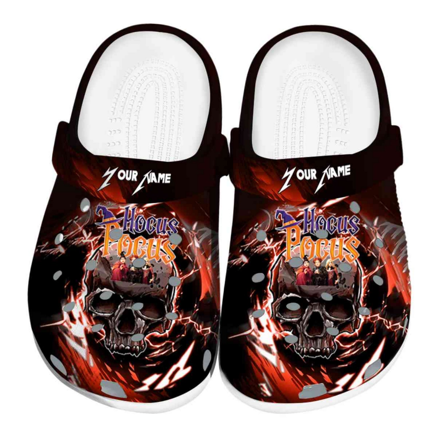 Custom Name Hocus Pocus Gothic Skull Clogs For Kids And Adults