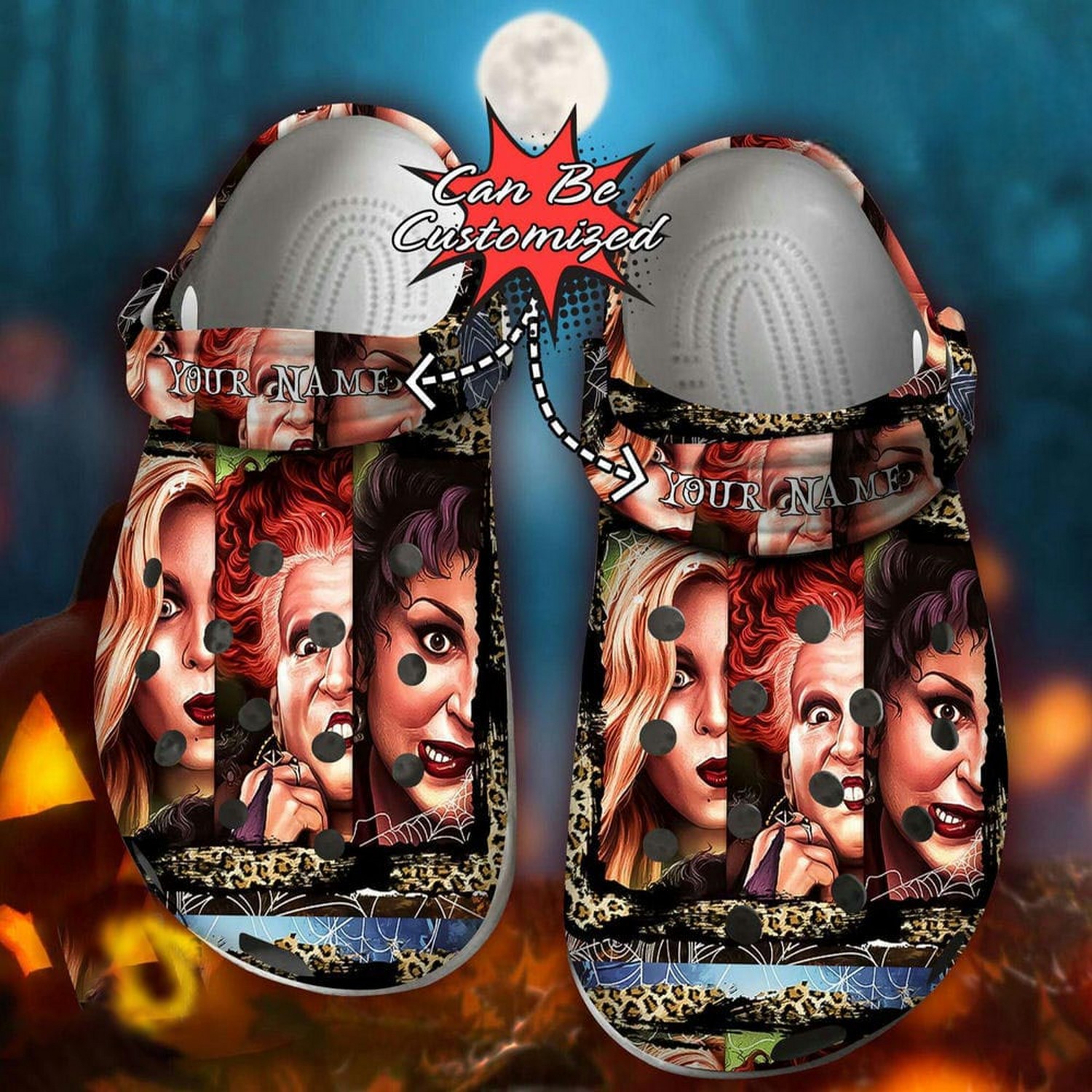 Custom Name Hocus Pocus Leopard Halloween Clogs For Kids & Adults